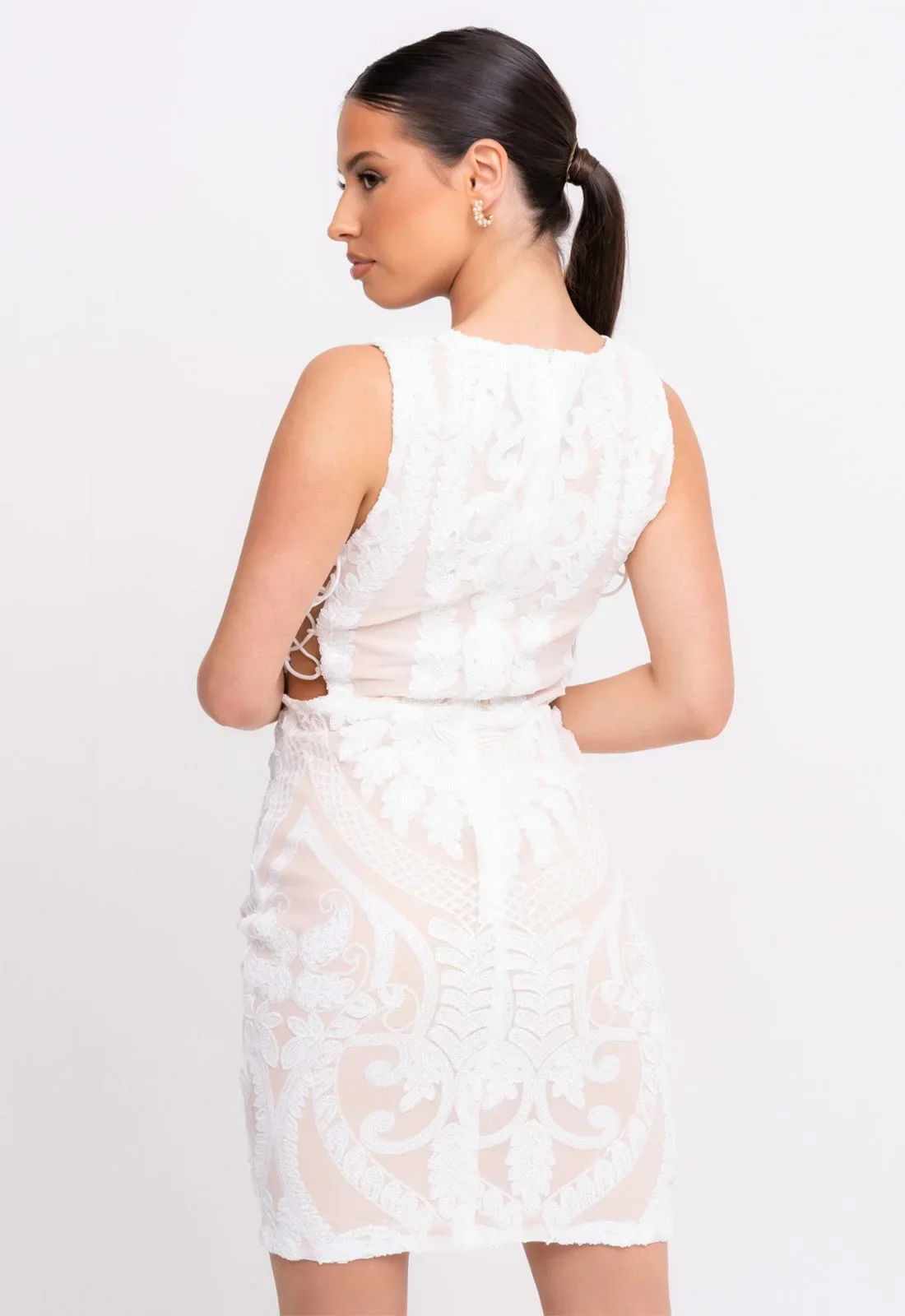 Nazz Collection White Forever Sequin Mini Dress - Image 5