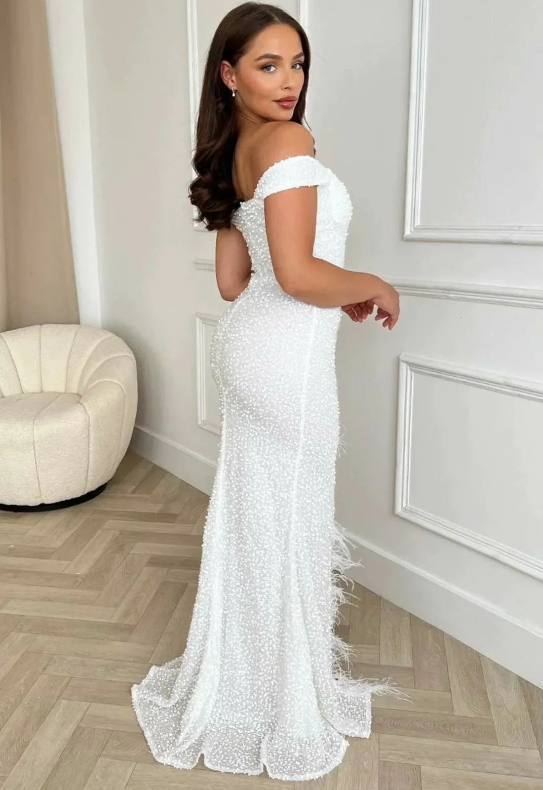 Nazz Collection White Galaxy Feather Maxi Dress - Image 2