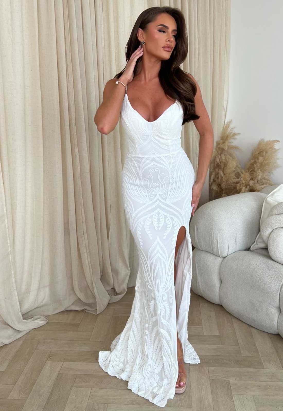 Nazz Collection White Unapologetic Maxi Sequin Dress - Image 4