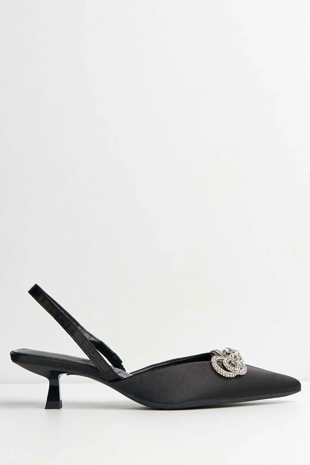 Nia Diamante Bow Detail Kitten Heel Court Shoes in Black - Image 5