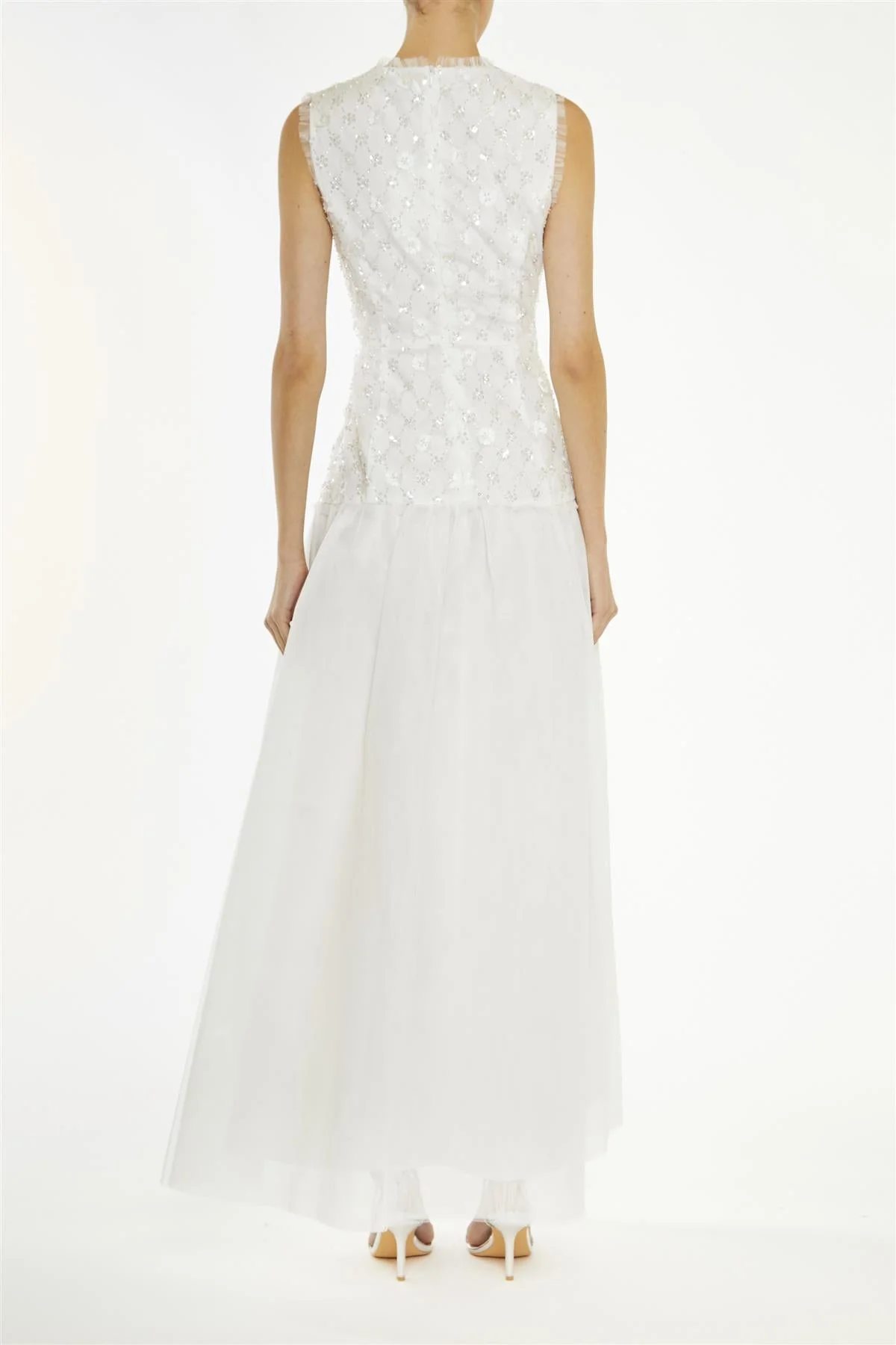 True Decadence White-Beaded Ophelia Floral Dropped-Waist Maxi-Dress - Image 2