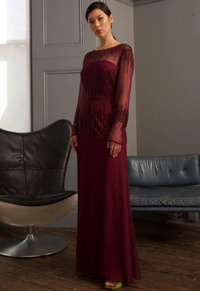 Raishma Burgundy Laurel Evening Dress - Image 11