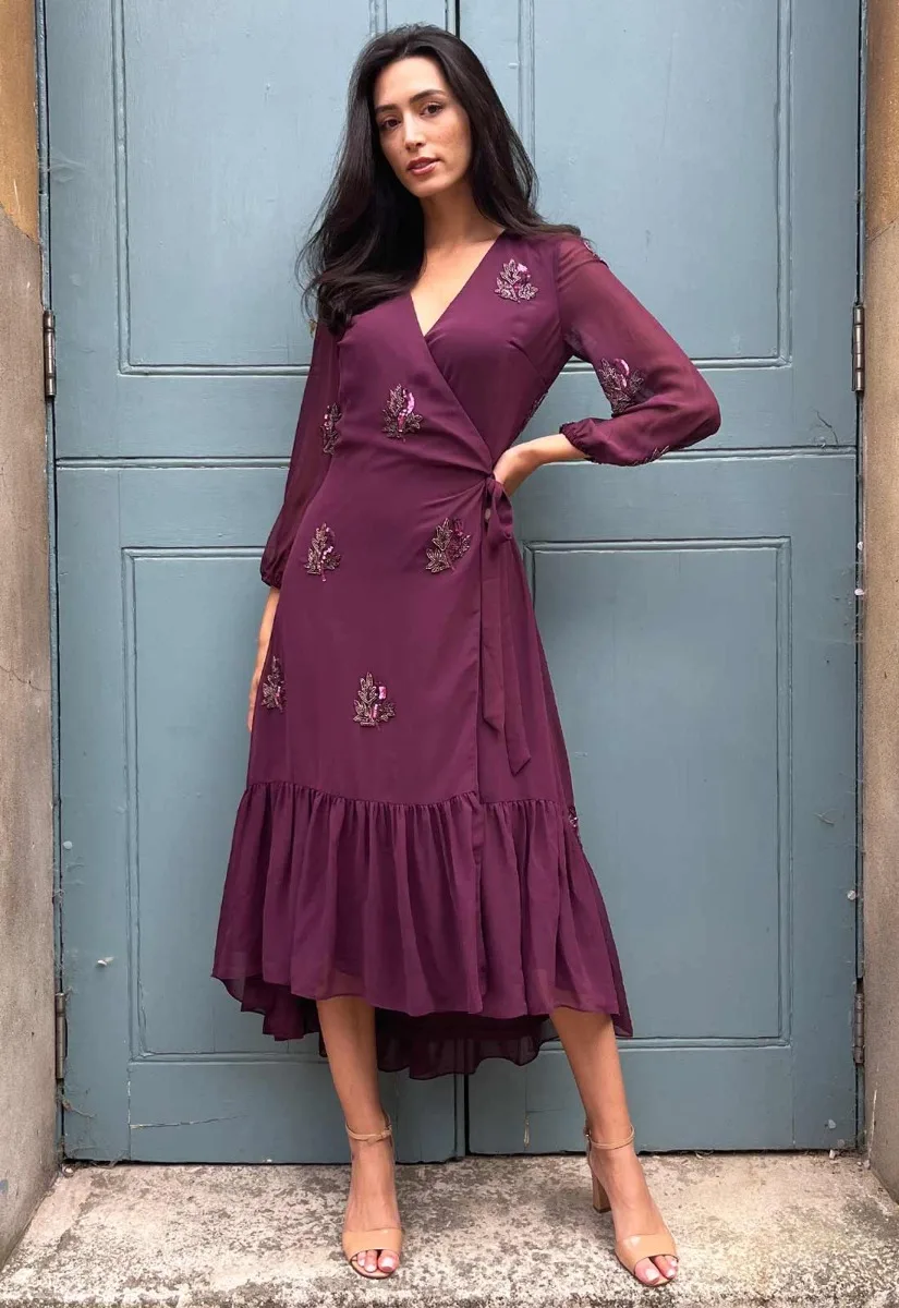 Raishma Couture Burgundy Ali Wrap Dress - Image 6