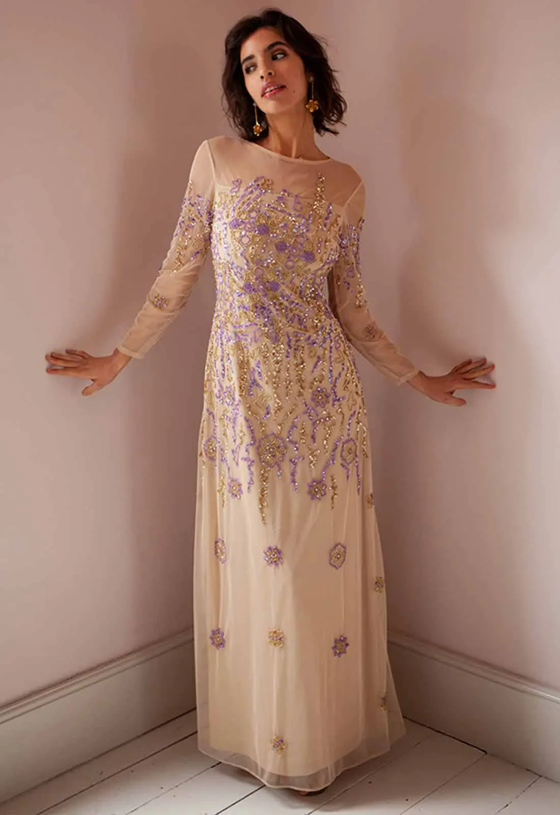 Raishma Couture Lilac Darla Beaded Maxi Dress