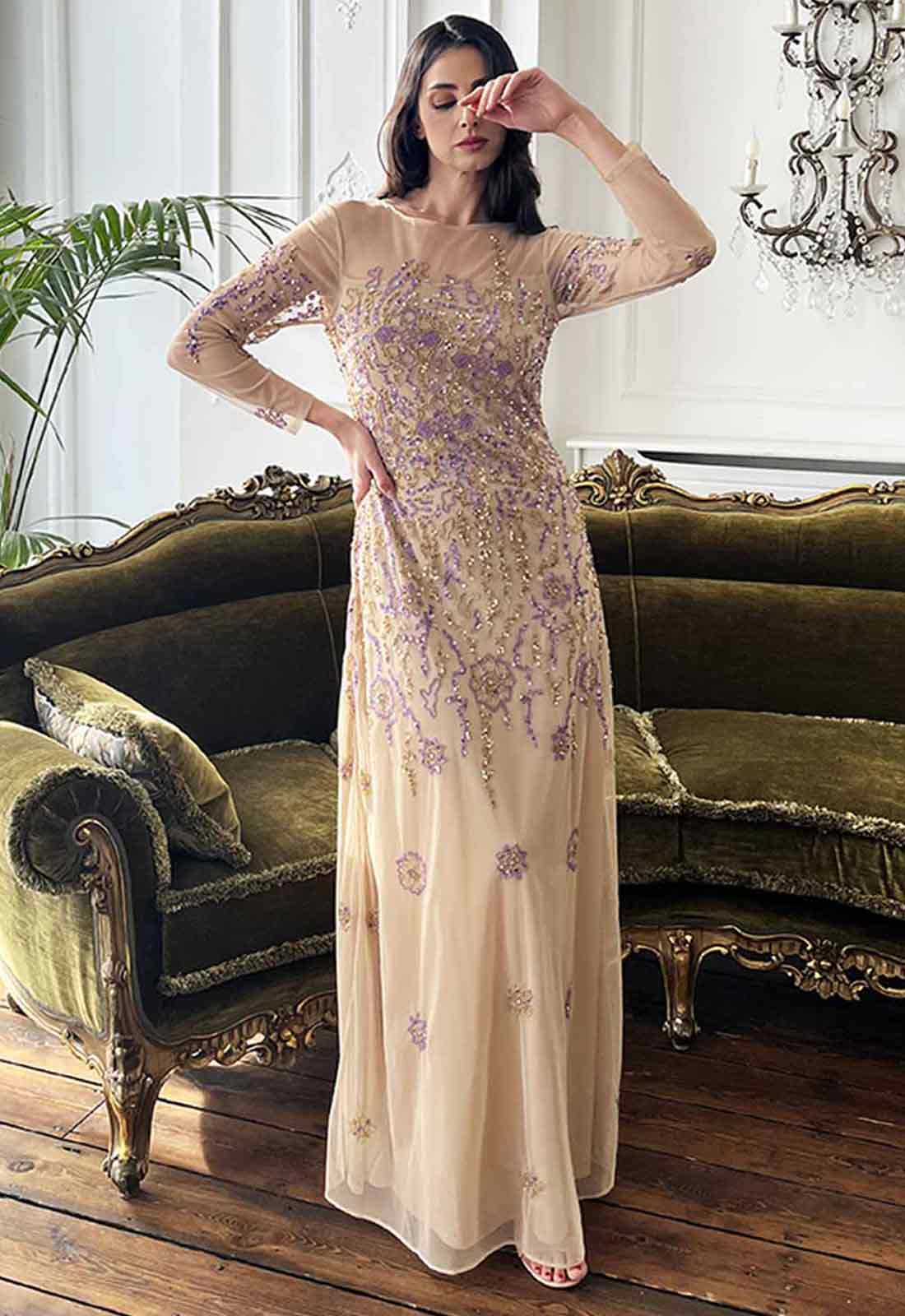 Raishma Couture Lilac Darla Beaded Maxi Dress - Image 4