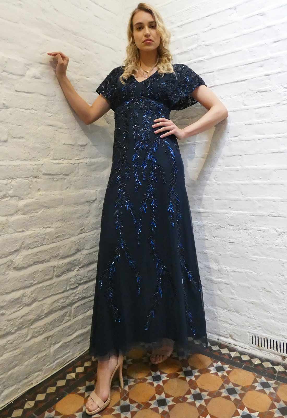 Raishma Couture Navy Serenity Embellished Maxi Dress