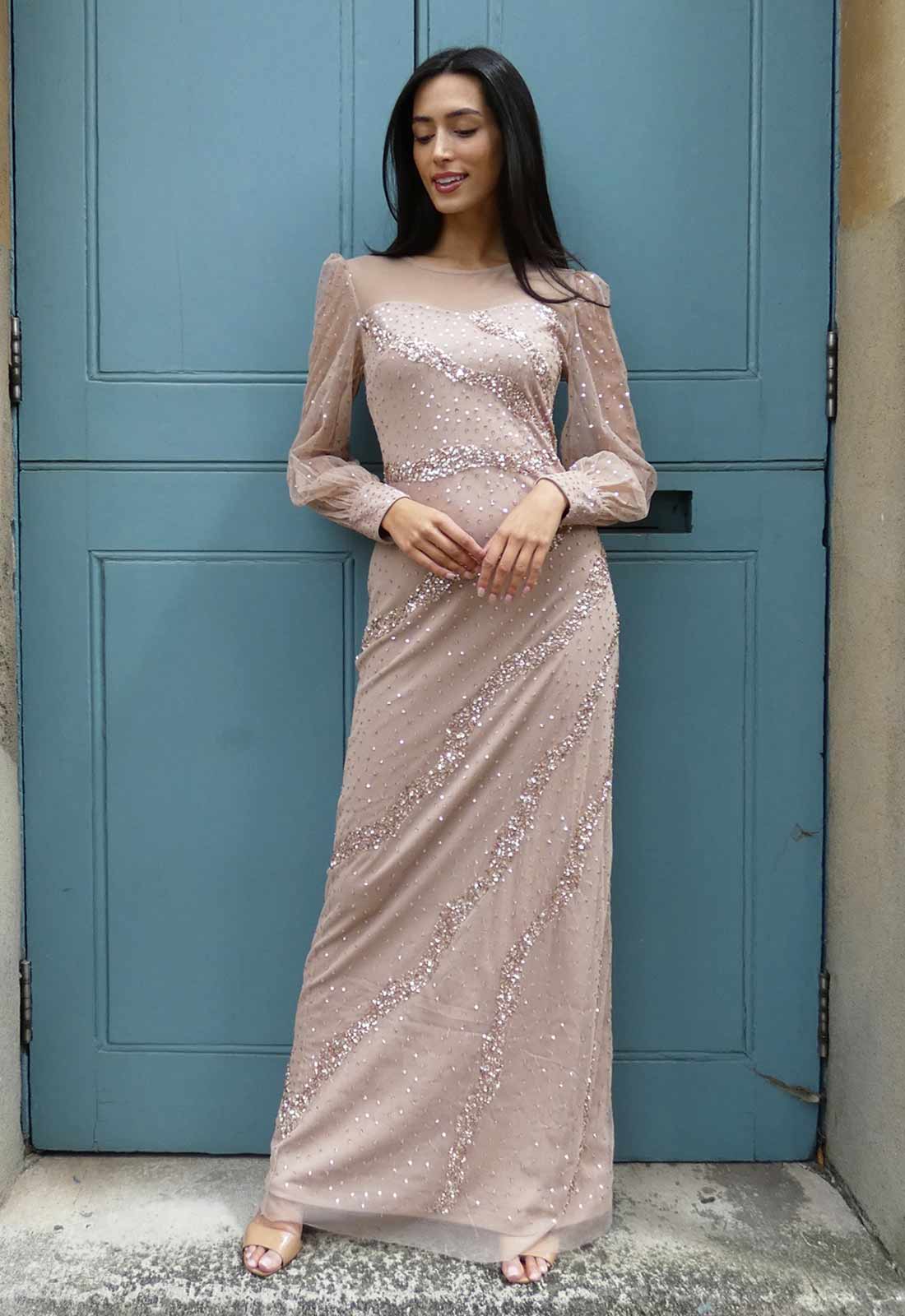 Raishma Couture Nude Capri Maxi Dress - Image 3