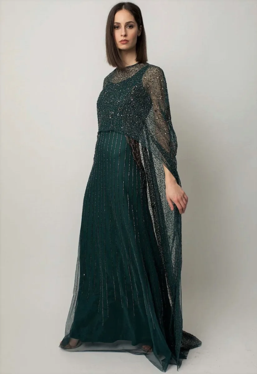 Raishma Green Melony Cape Gown - Image 9
