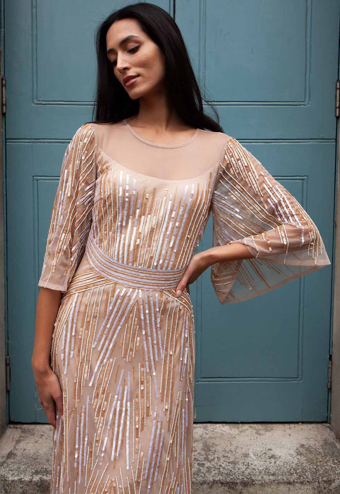 Raishma Nude Jenna Embellished Maxi Dress - Image 2
