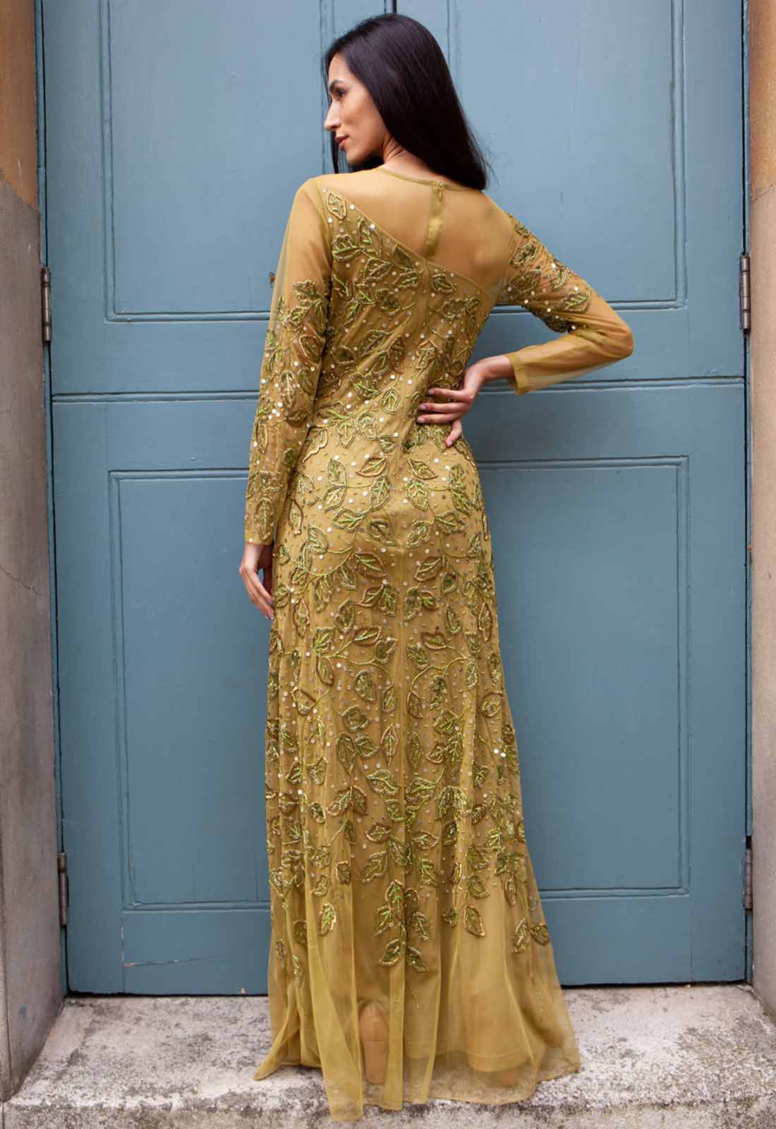 Raishma Olive Green Sally Embellished Maxi Dress - Image 3