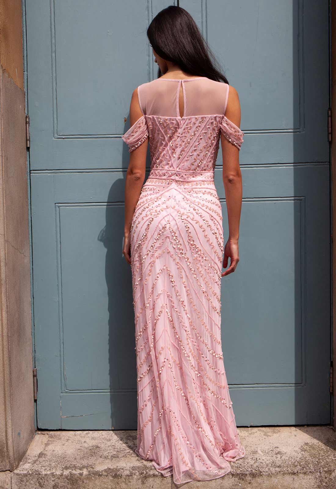 Raishma Pale Pink Merlot Embellished Maxi Dress - Image 3