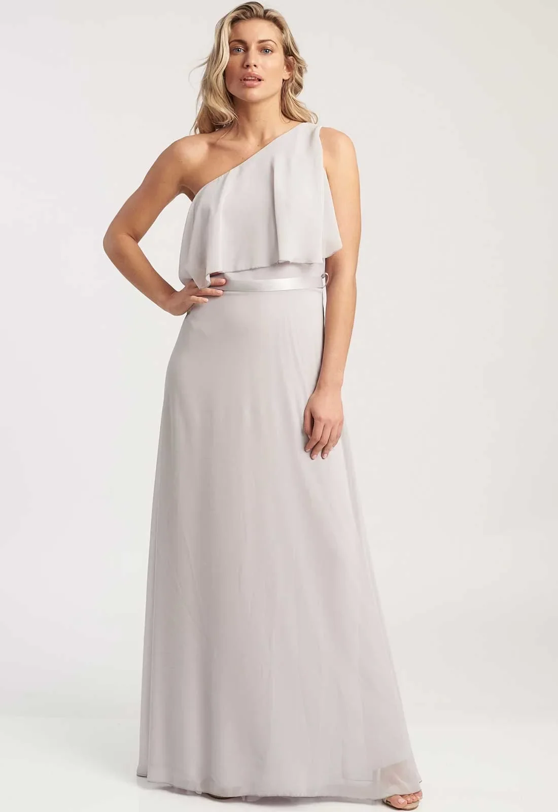 Revie London Grey Anastasia One Shoulder Maxi Dress - Image 4