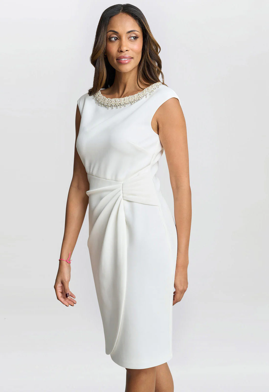 Gina Bacconi Ivory Sansa Wrap Dress With Beaded Neck - Image 3