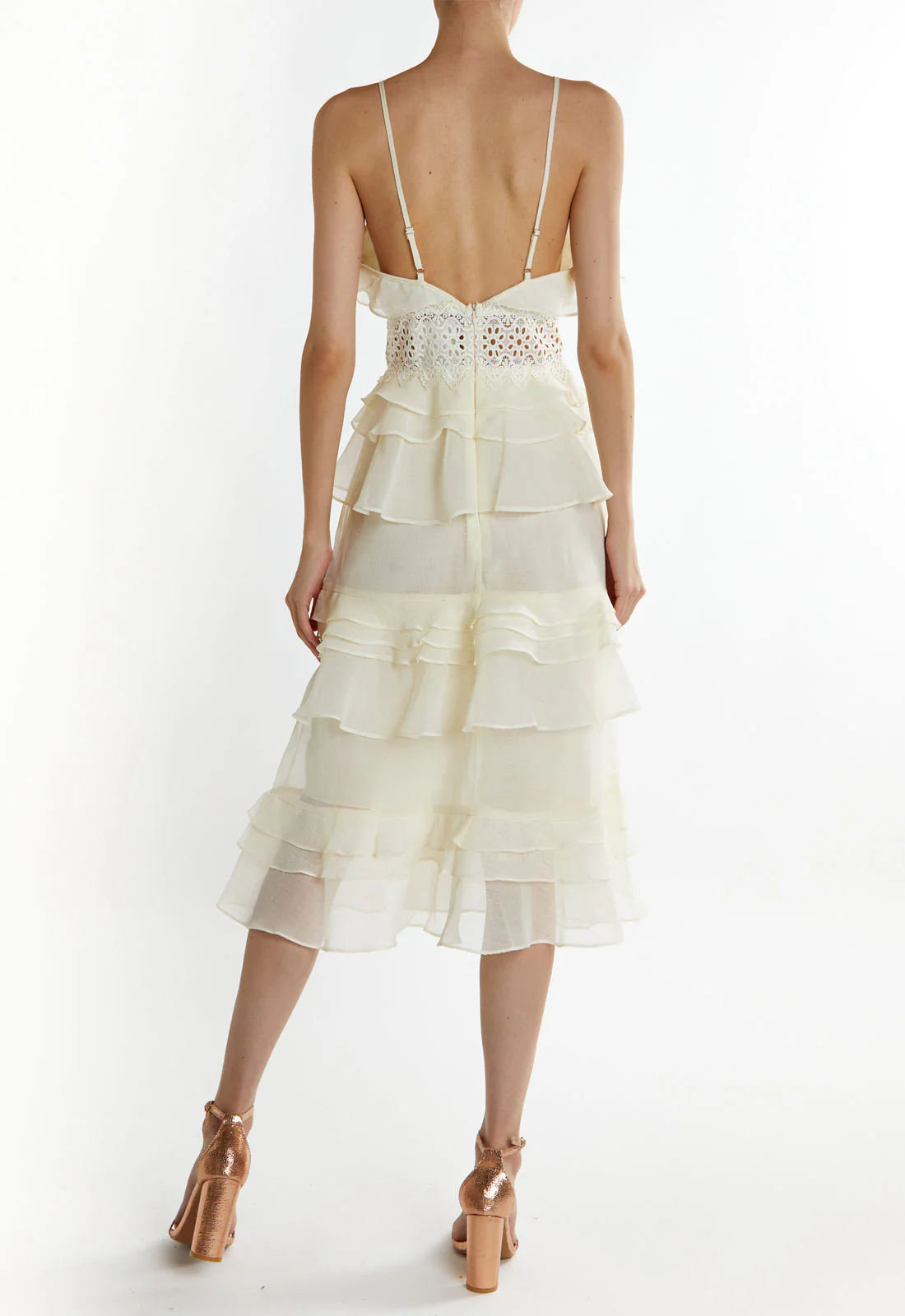 True Decadence Yellow Melina V-Neck Ruffle Midi Dress - Image 2