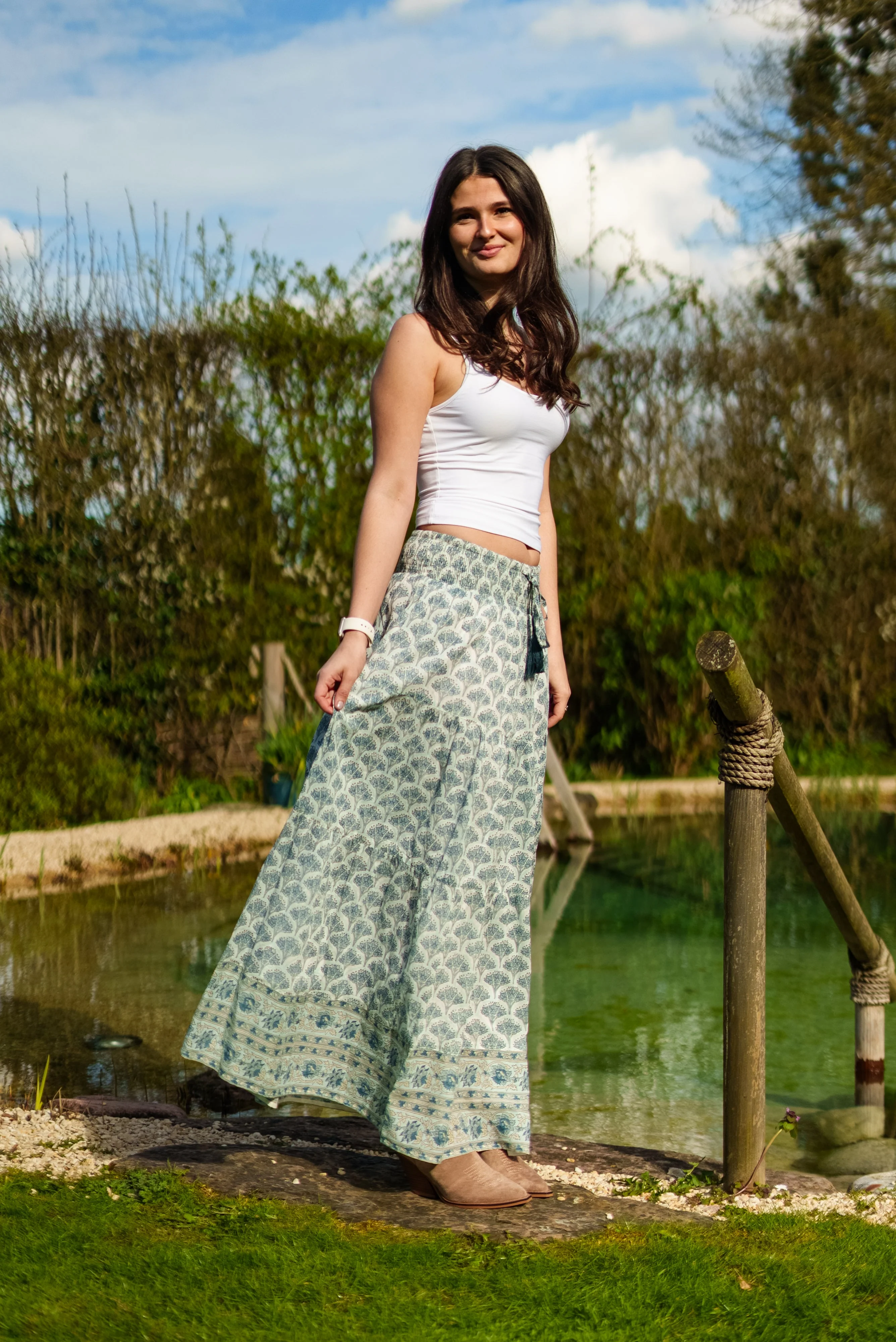 Soul Of Sita Adalyn Pattern Maxi Woodblock Printed Skirt In Blue - Image 12