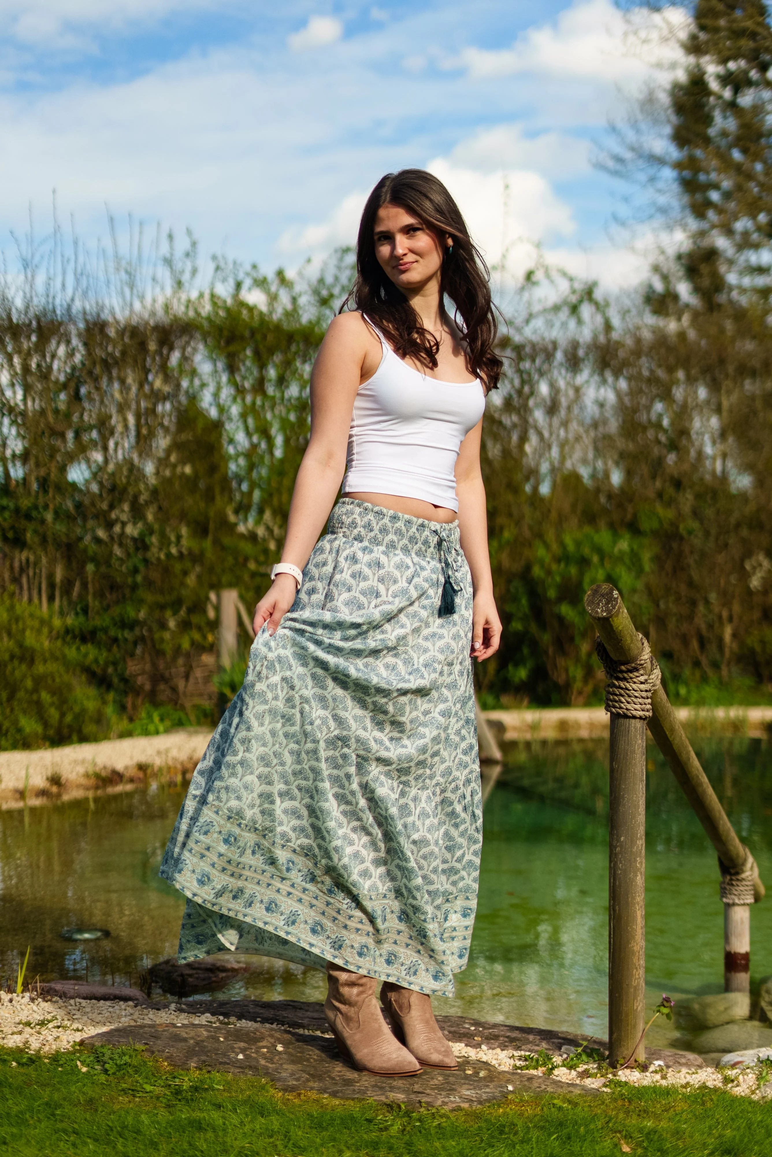 Soul Of Sita Adalyn Pattern Maxi Woodblock Printed Skirt In Blue - Image 14