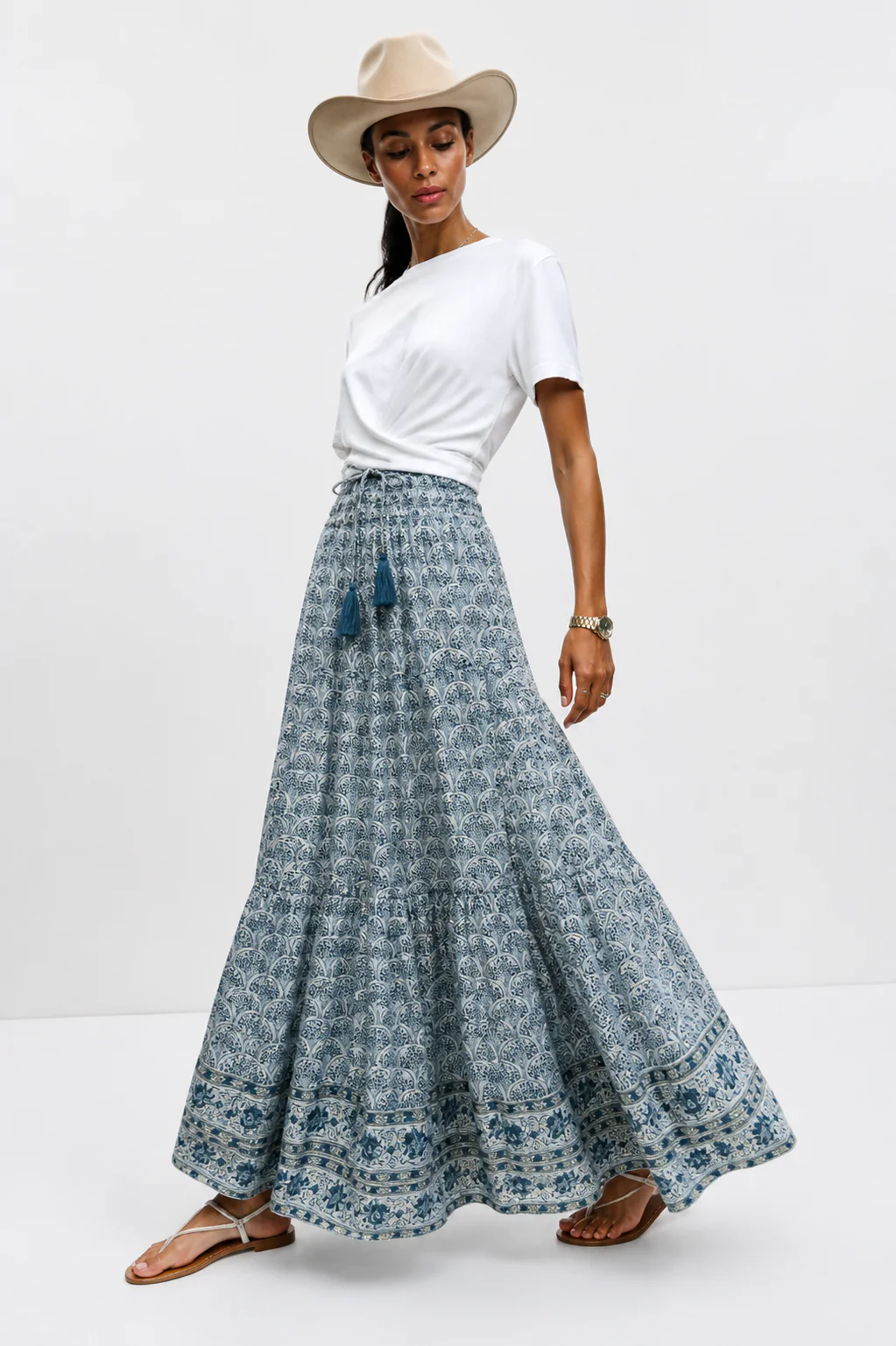 Soul Of Sita Adalyn Pattern Maxi Woodblock Printed Skirt In Blue - Image 2