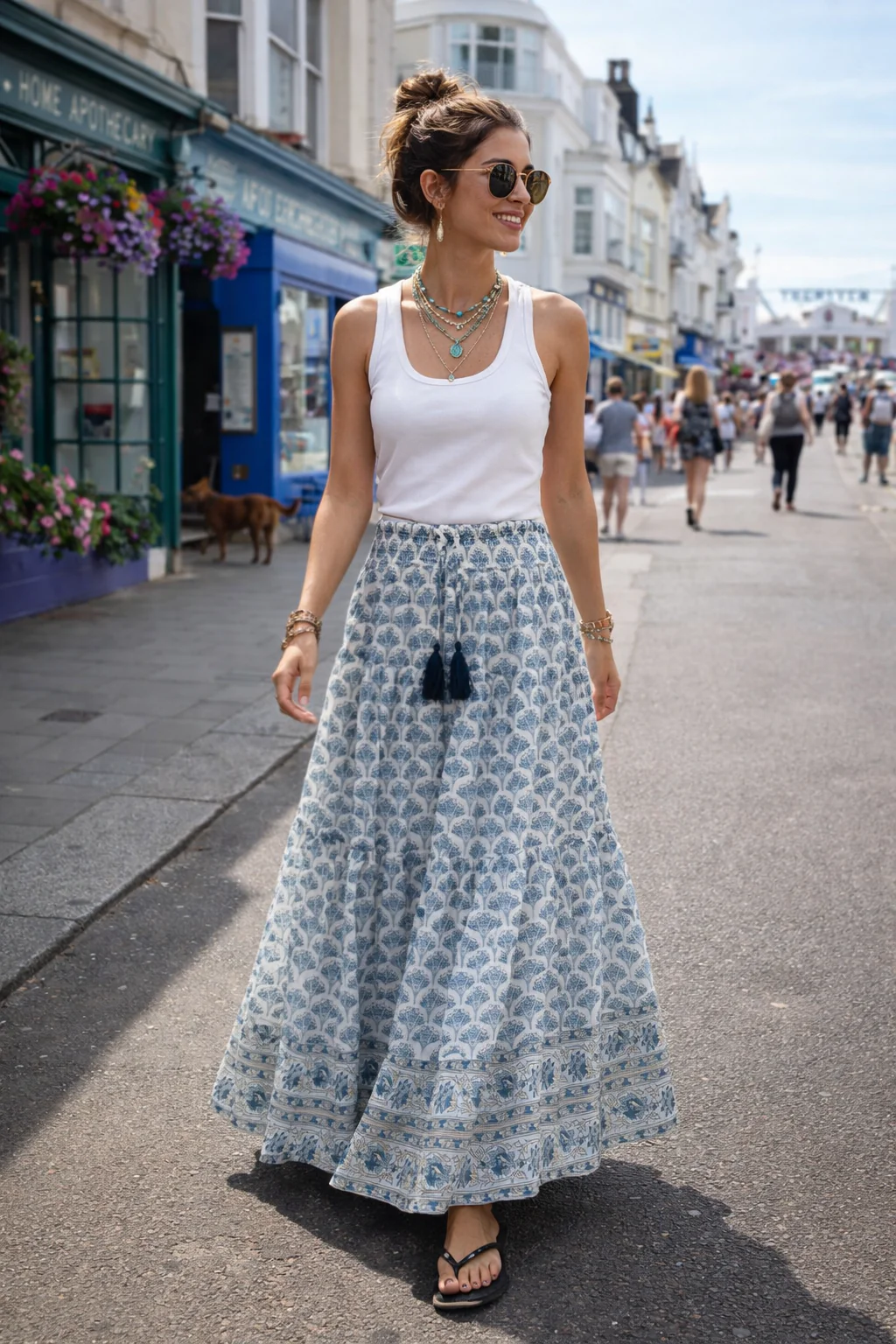 Soul Of Sita Adalyn Pattern Maxi Woodblock Printed Skirt In Blue - Image 6