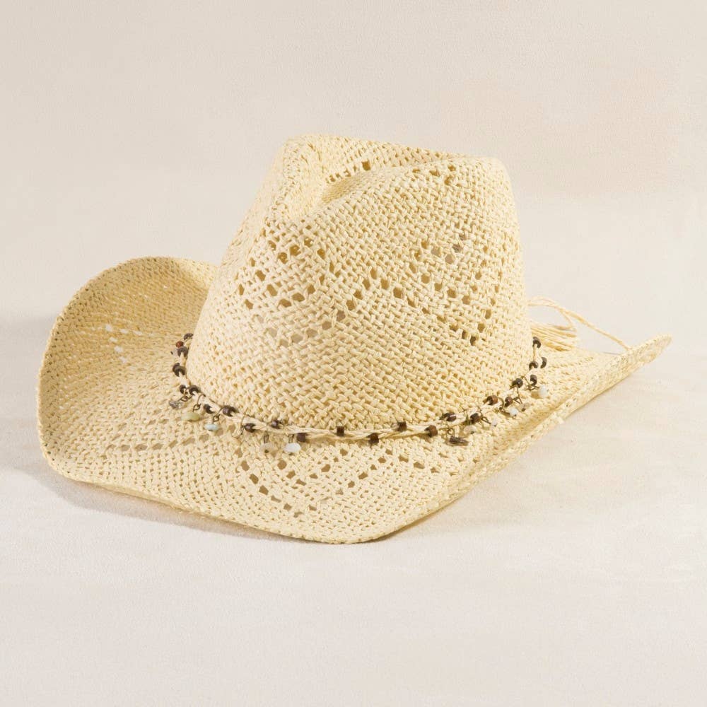Soul Of Sita Beaded Strap Straw Cowboy Hat: Iv