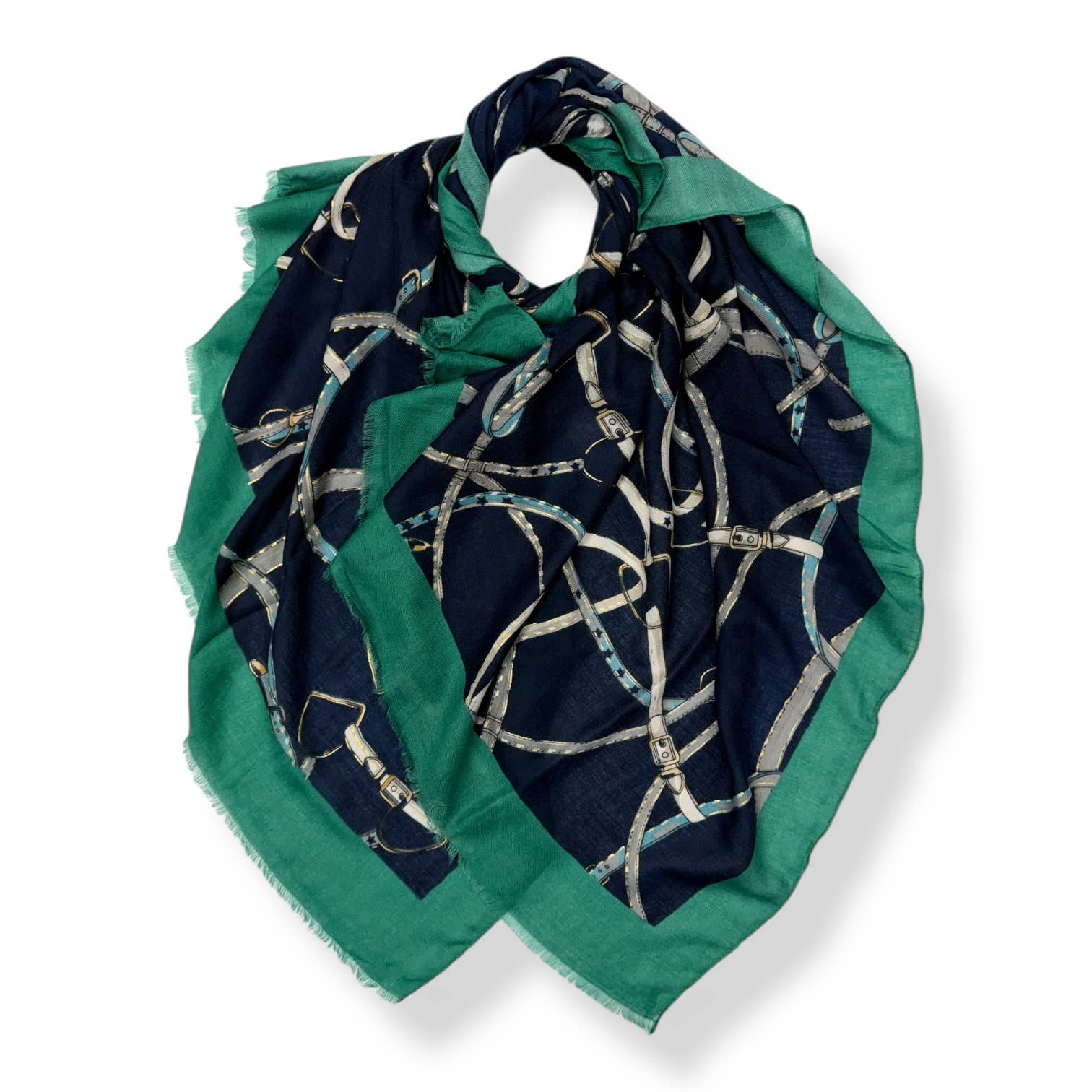 Soul Of Sita Horse Chain Lightweight Scarf : Navy Green