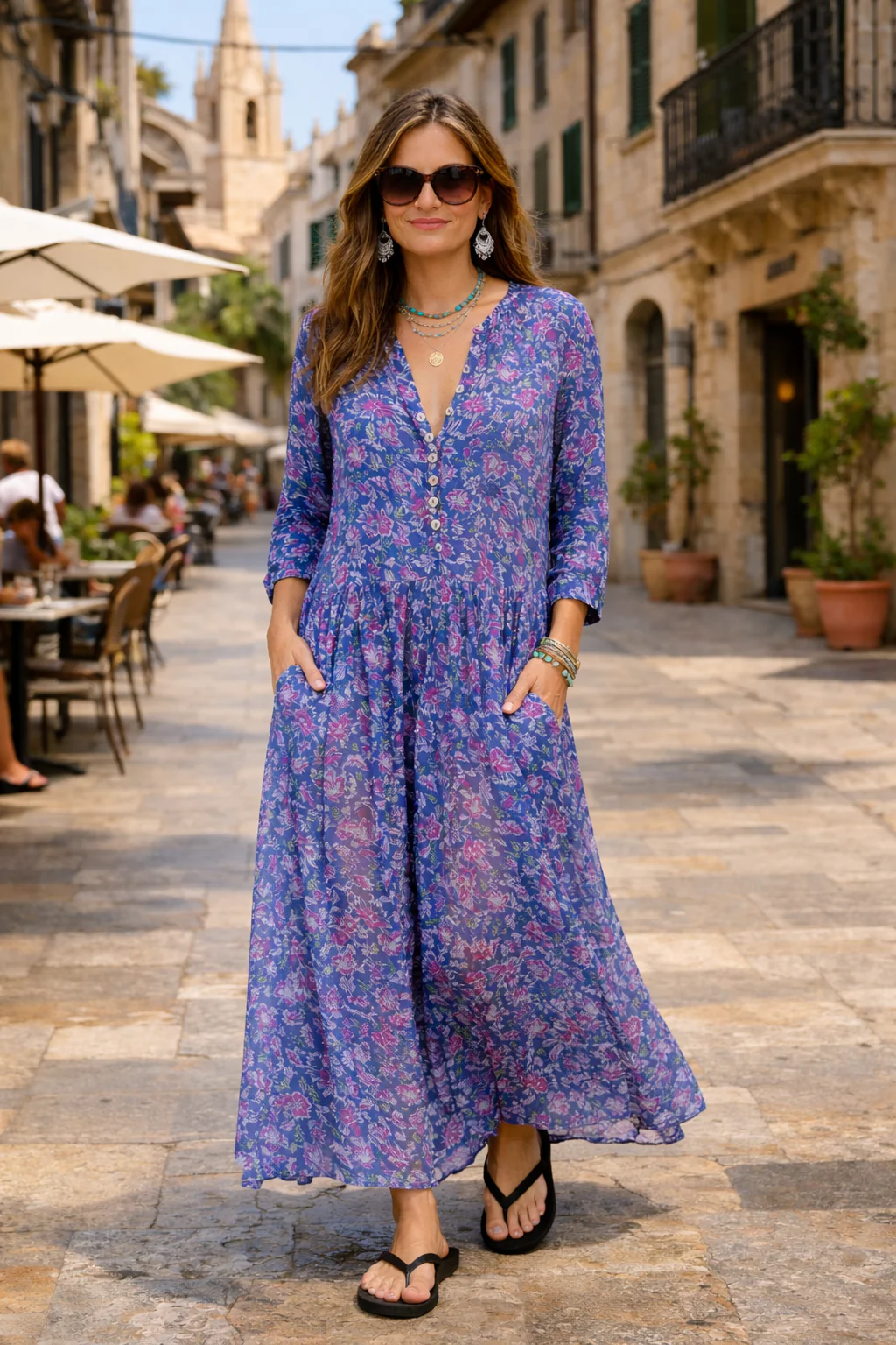 Soul Of Sita Inky Blue Cotton / Silk Mix Maxi Dress And Separate Under Vest. With Side Pockets. Beautiful Breathable Fabric. - Image 2