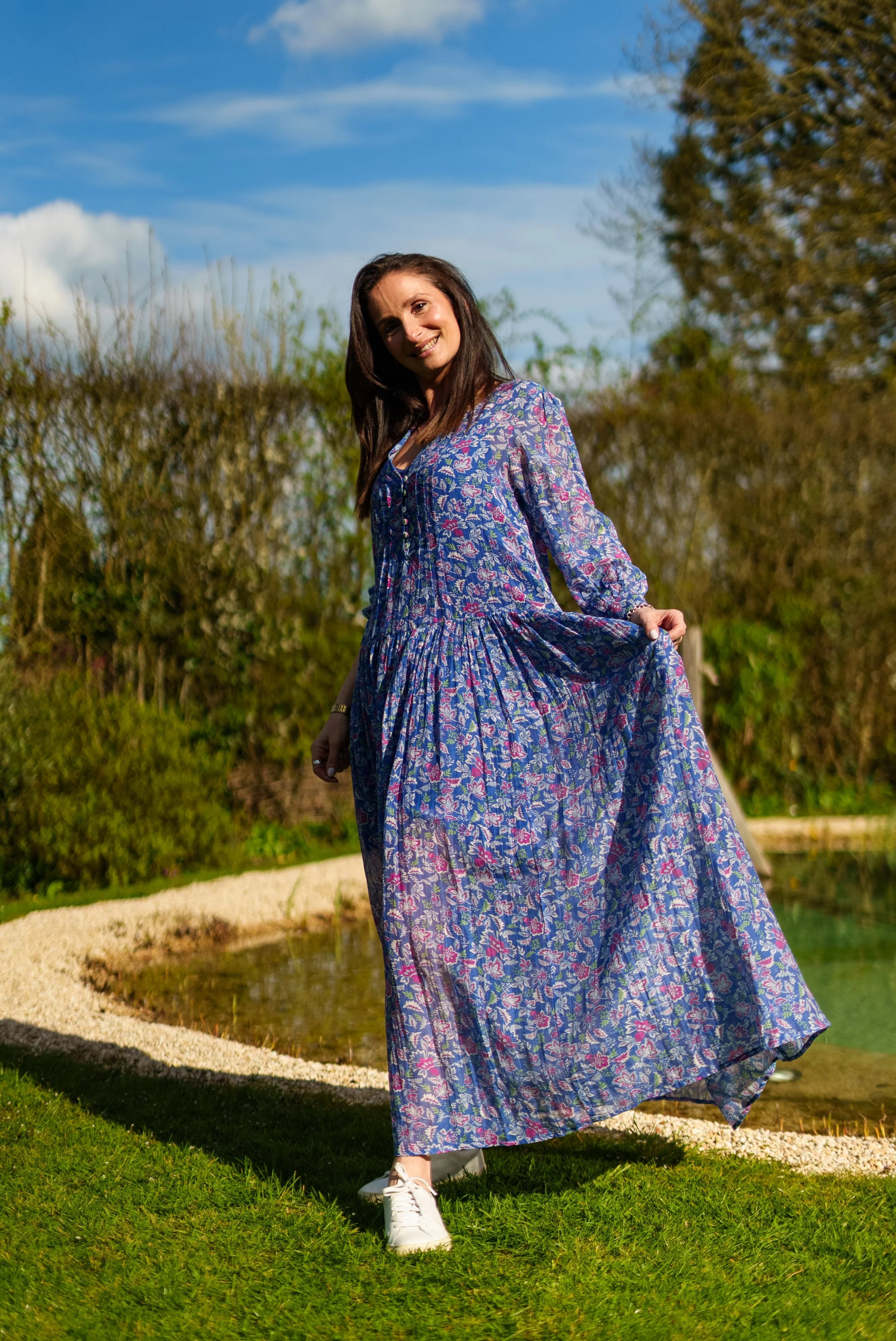 Soul Of Sita Inky Blue Cotton / Silk Mix Maxi Dress And Separate Under Vest. With Side Pockets. Beautiful Breathable Fabric. - Image 7