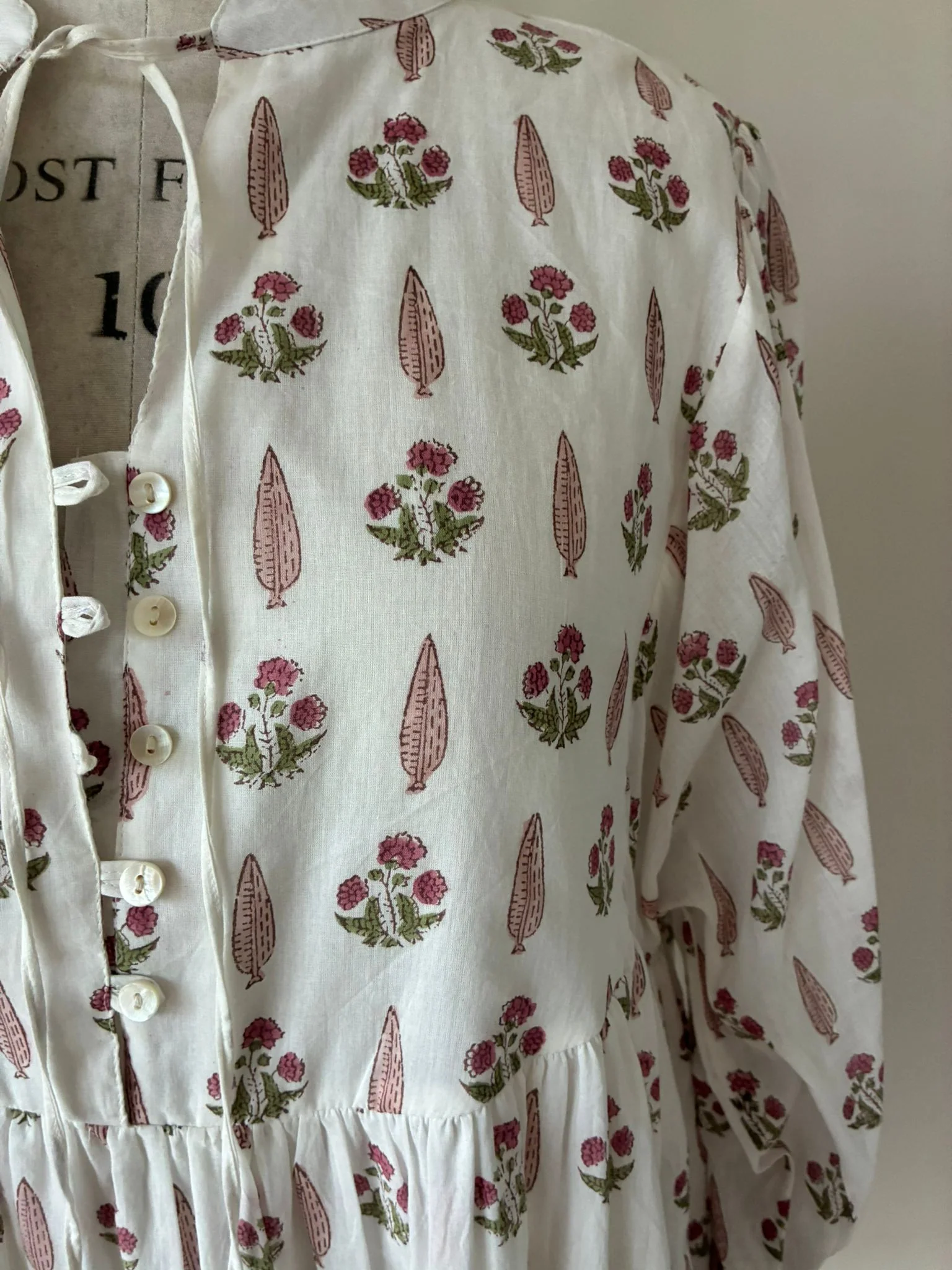 Soul Of Sita Lalita Cream Woodblock Print Maxi Dress 100% Cotton, Side Pockets And Border - Image 10