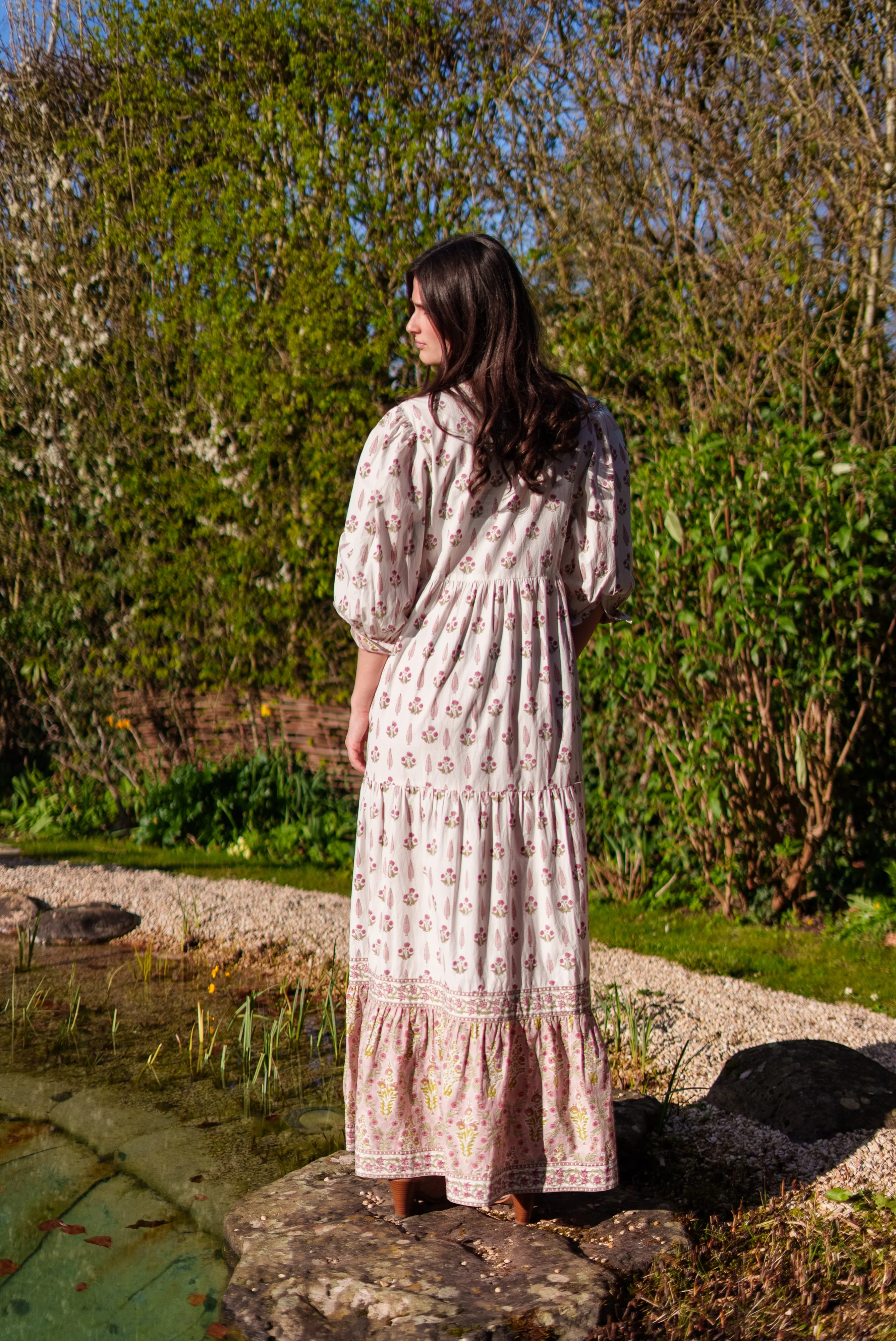 Soul Of Sita Lalita Cream Woodblock Print Maxi Dress 100% Cotton, Side Pockets And Border - Image 13