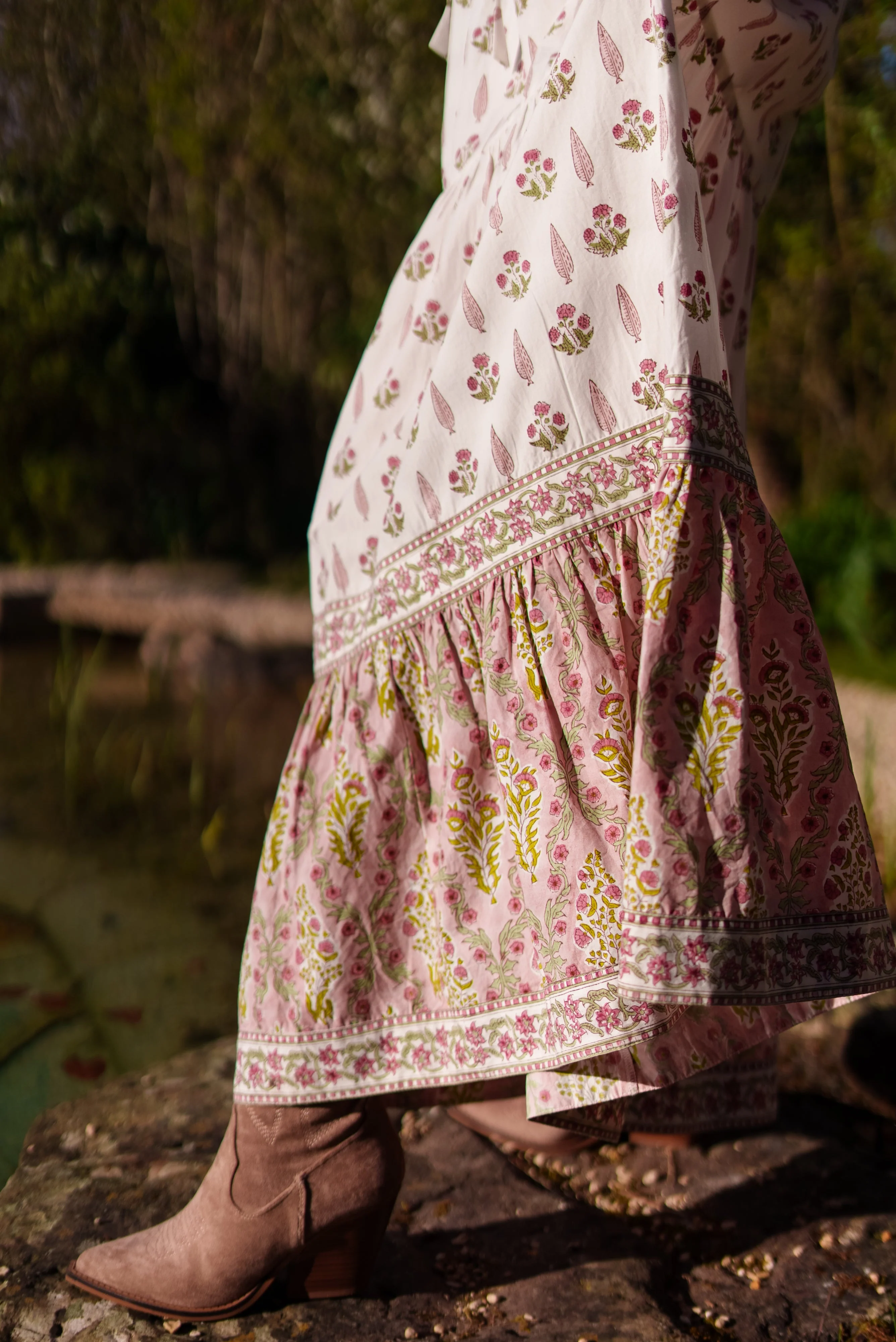 Soul Of Sita Lalita Cream Woodblock Print Maxi Dress 100% Cotton, Side Pockets And Border - Image 14