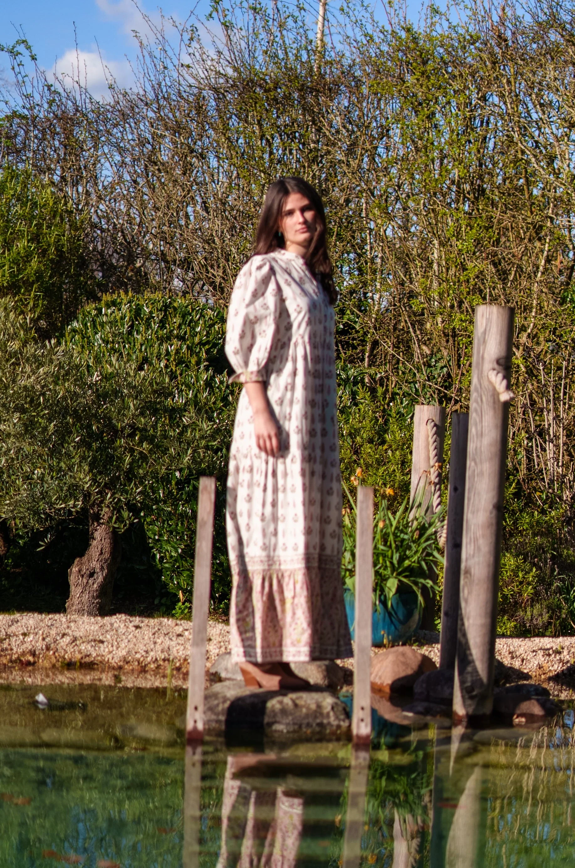 Soul Of Sita Lalita Cream Woodblock Print Maxi Dress 100% Cotton, Side Pockets And Border - Image 2