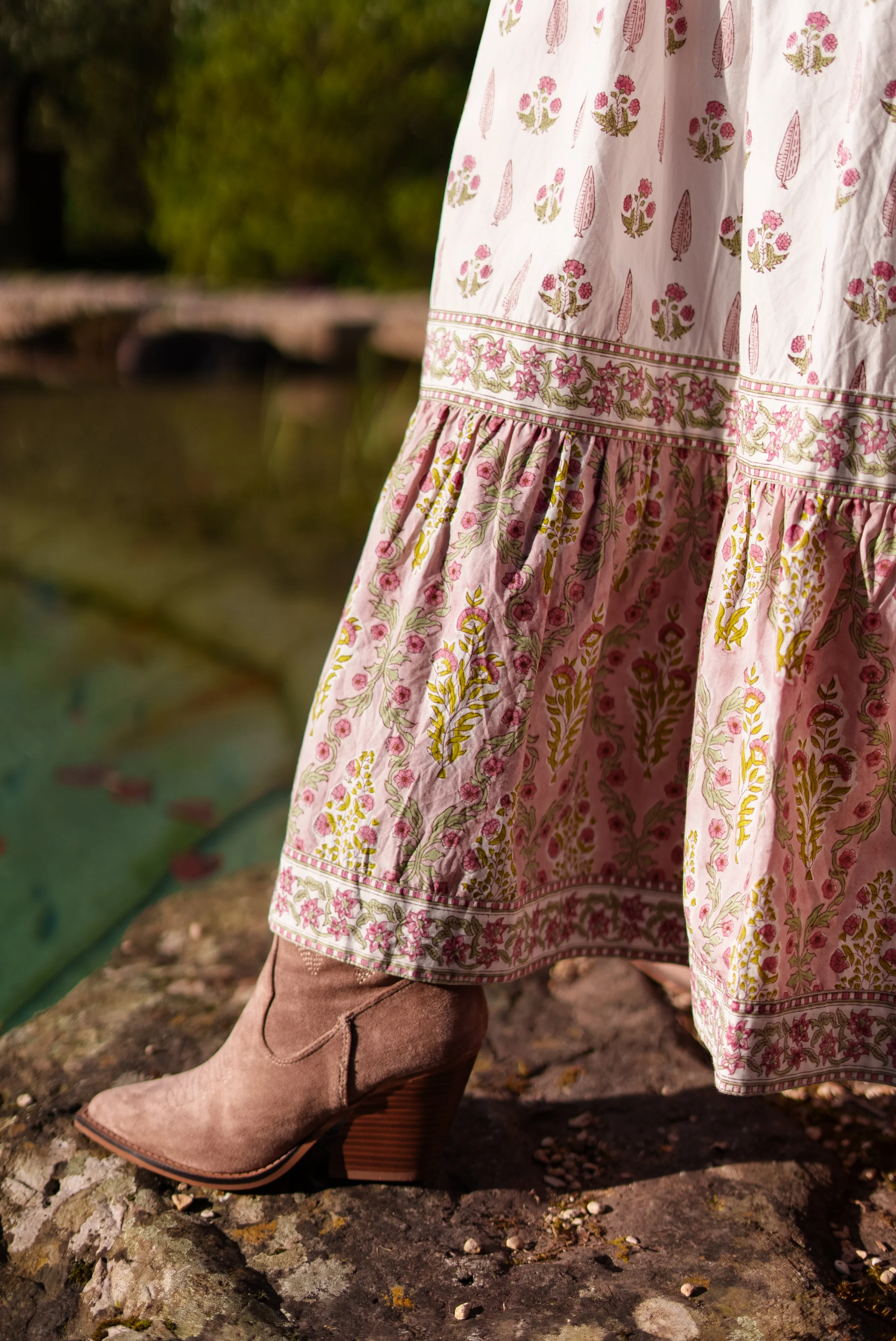 Soul Of Sita Lalita Cream Woodblock Print Maxi Dress 100% Cotton, Side Pockets And Border - Image 3