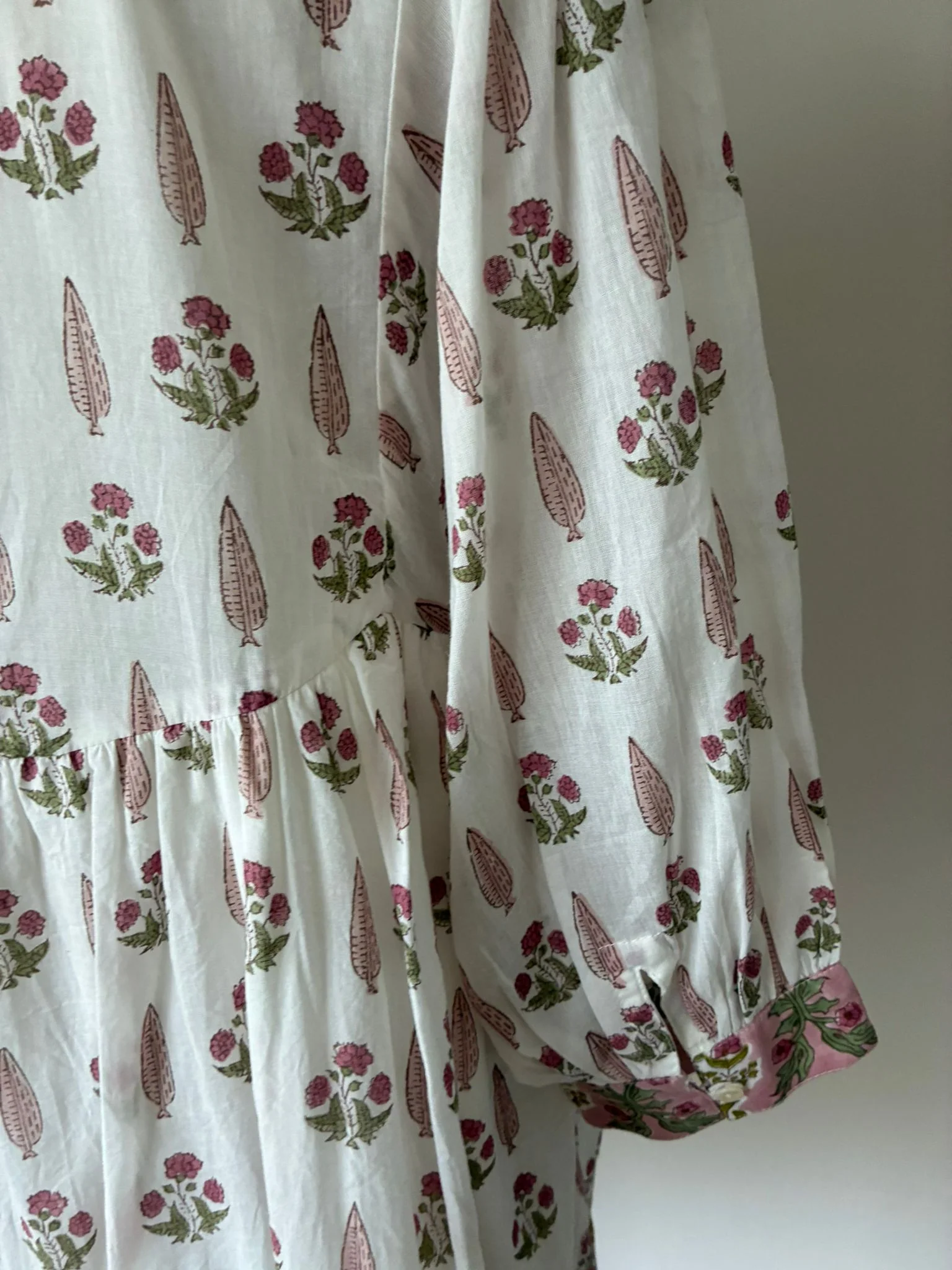 Soul Of Sita Lalita Cream Woodblock Print Maxi Dress 100% Cotton, Side Pockets And Border - Image 9
