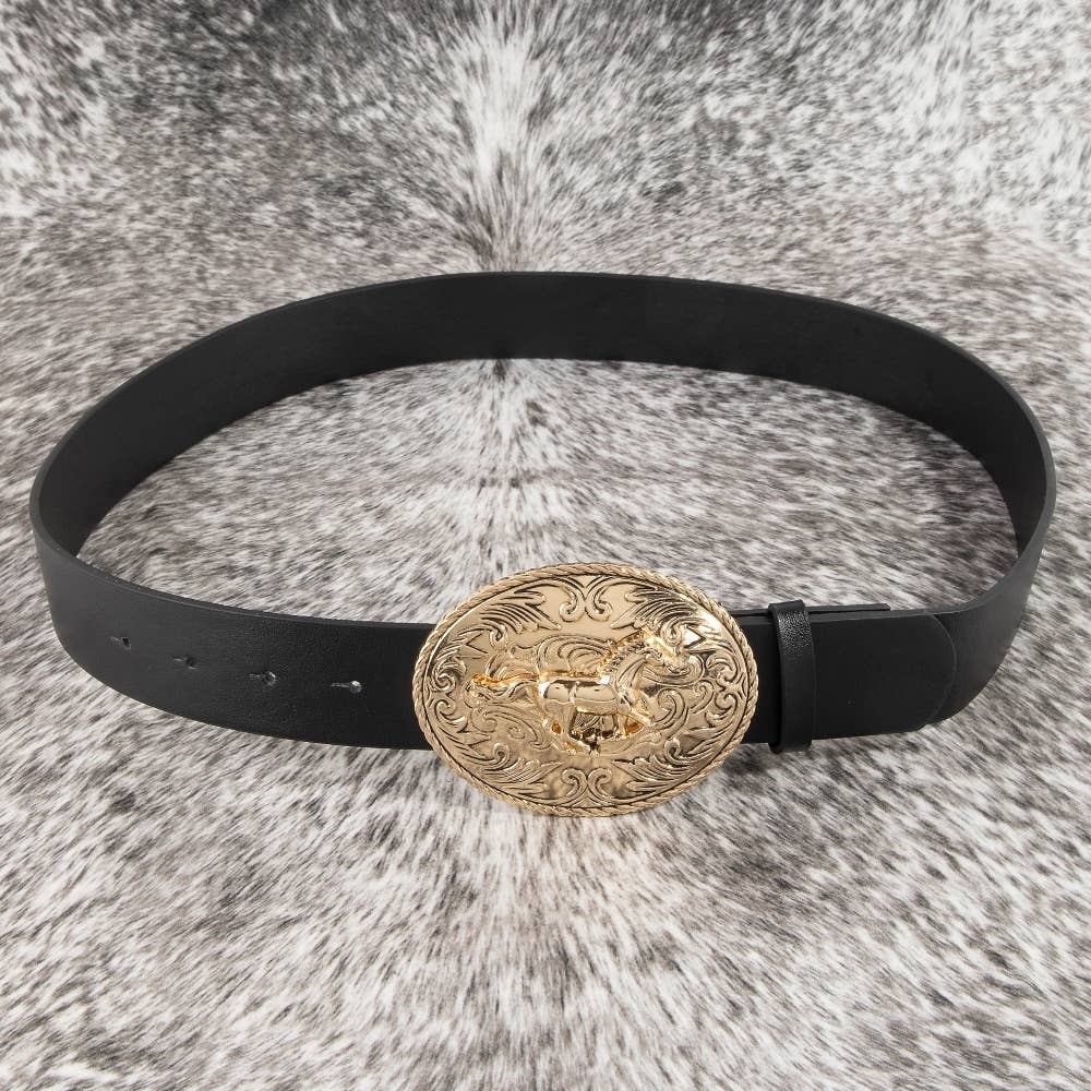 Soul Of Sita Large Western Horse Medallion Buckle Belt: Gbk - Image 3