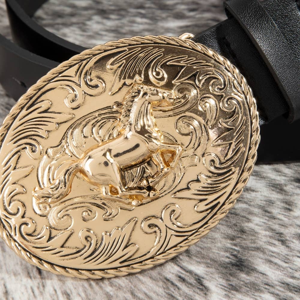 Soul Of Sita Large Western Horse Medallion Buckle Belt: Gbk - Image 4