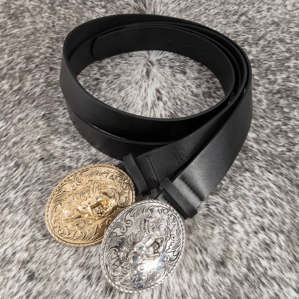 Soul Of Sita Large Western Horse Medallion Buckle Belt: Gbk - Image 7