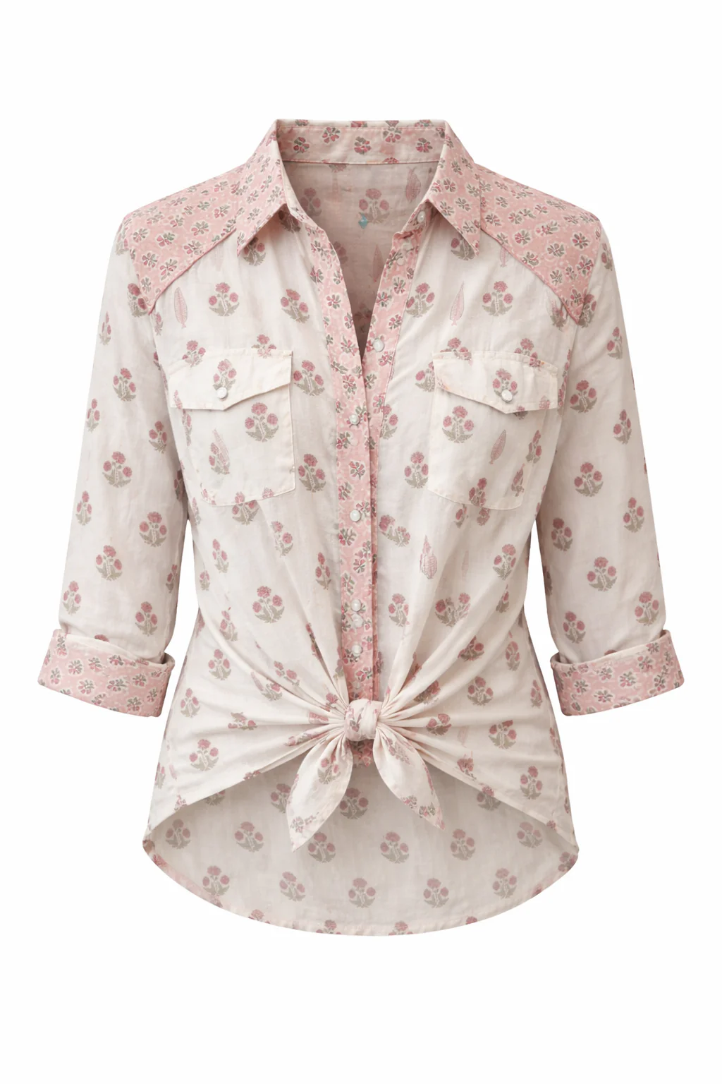 Soul Of Sita Long Sleeve Western Style Shirt In Cotton Voile, With A Beautiful Wood Block Print - Image 3
