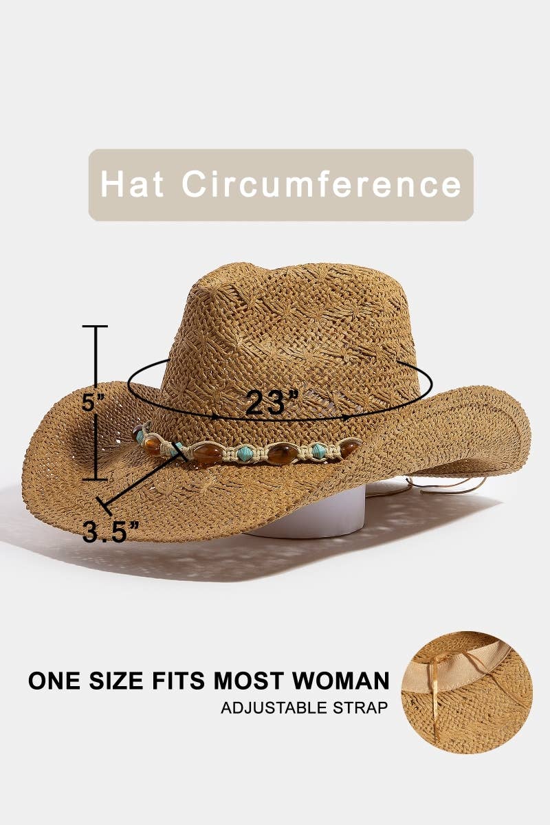 Soul Of Sita Mixed Beaded And Rope Western Fedora Straw Hat: Ka - Image 2