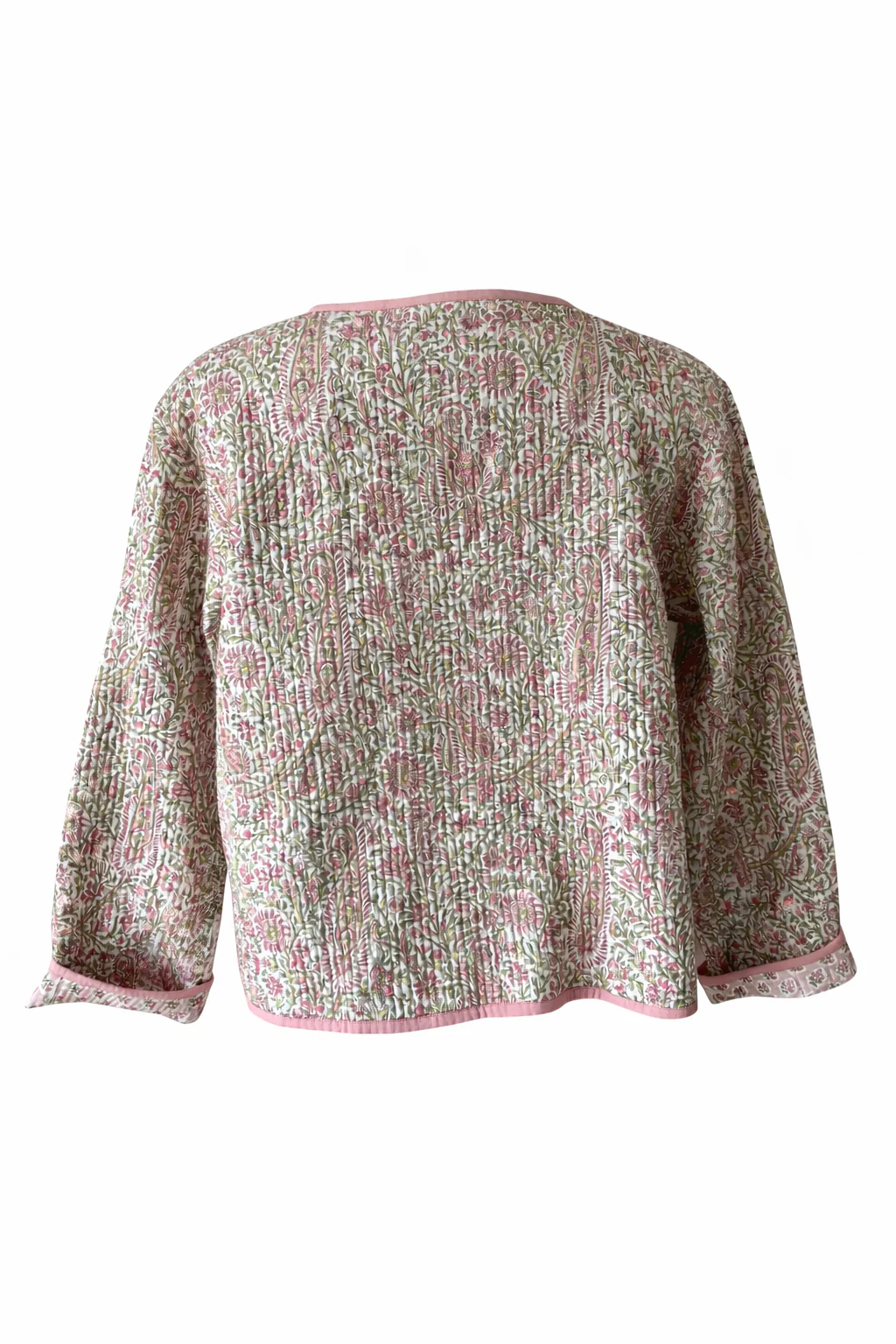 Soul Of Sita Pink/Green Floral Wood Block Printed Reversible Jacket With Wooden Buttons, 100% Cotton, Hand Printed By Amazingly Talented Artisans In Jaipur. - Image 14