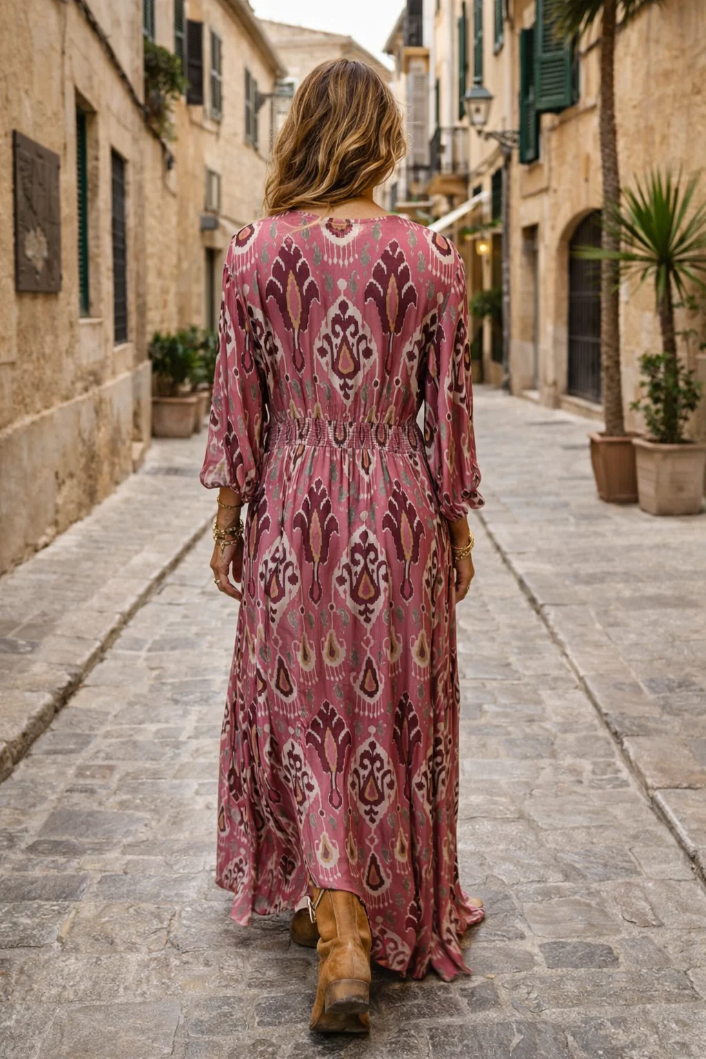 Soul Of Sita Rose Pink Aztec Print Satin Button Through Maxi Dress - Image 2
