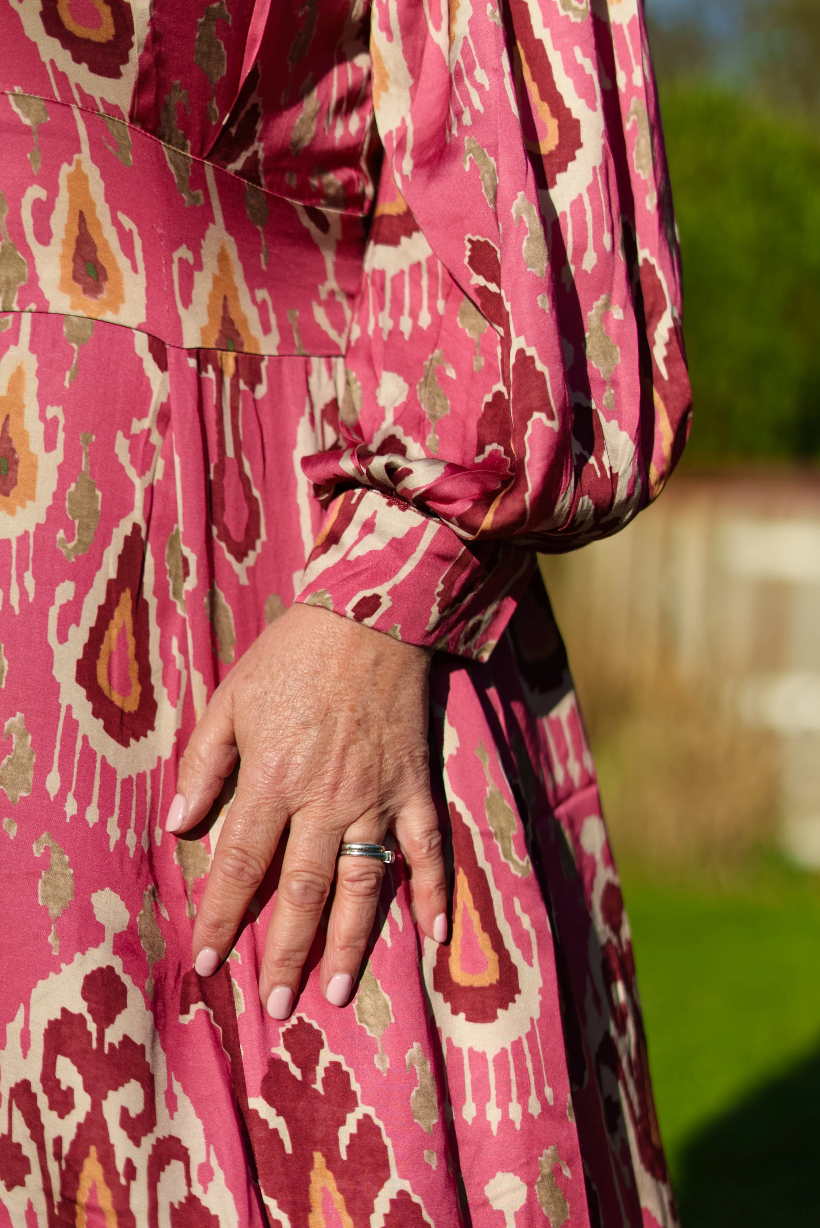 Soul Of Sita Rose Pink Aztec Print Satin Button Through Maxi Dress - Image 7
