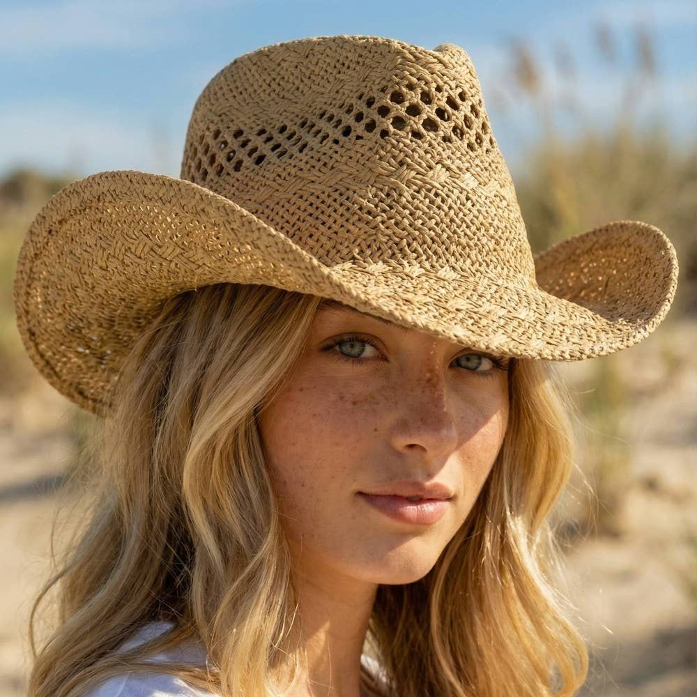 Soul Of Sita Straw Braid Western Cowboy Hat: Bei - Image 2