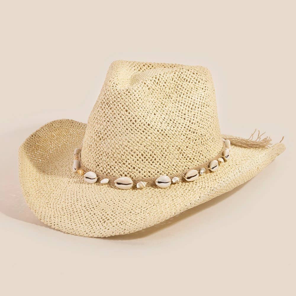 Soul Of Sita Straw Weave Cowrie Shell Rope Strap Cowboy Hat: Iv - Image 3