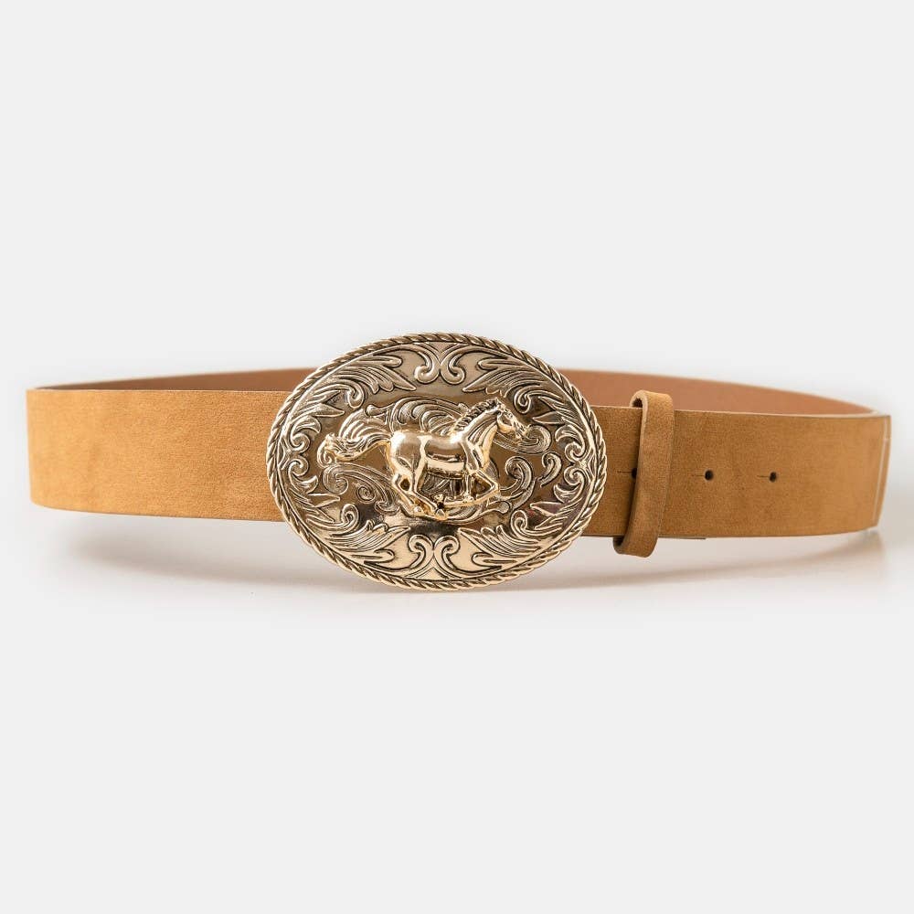 Soul Of Sita Suede Large Western Horse Medallion Buckle Belt: Brown - Image 4