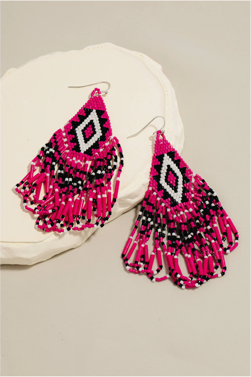 Soul Of Sita Triangular Boho Seed Beaded Fringe Dangle Earrings: Shp