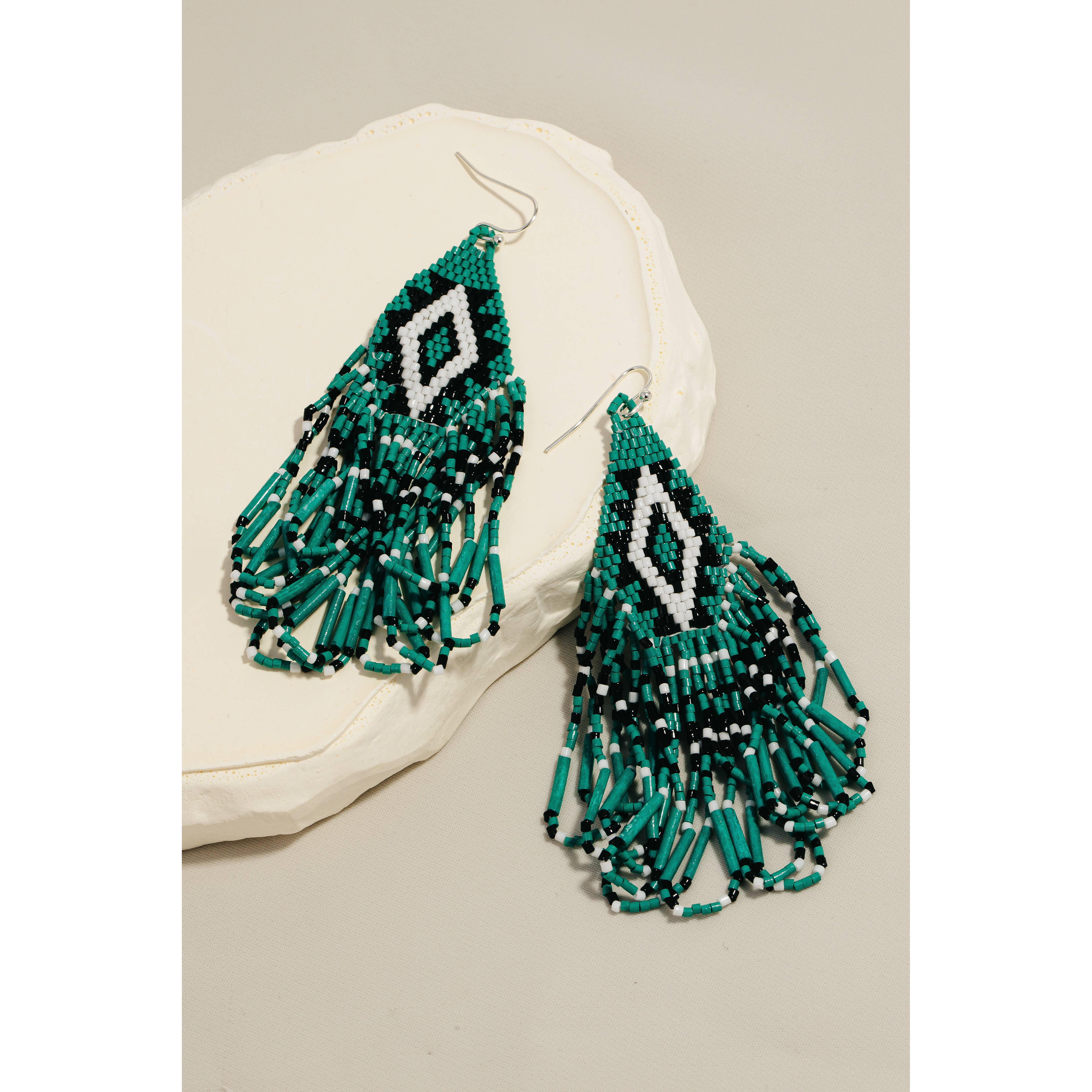 Soul Of Sita Triangular Boho Seed Beaded Fringe Dangle Earrings: Shp - Image 4