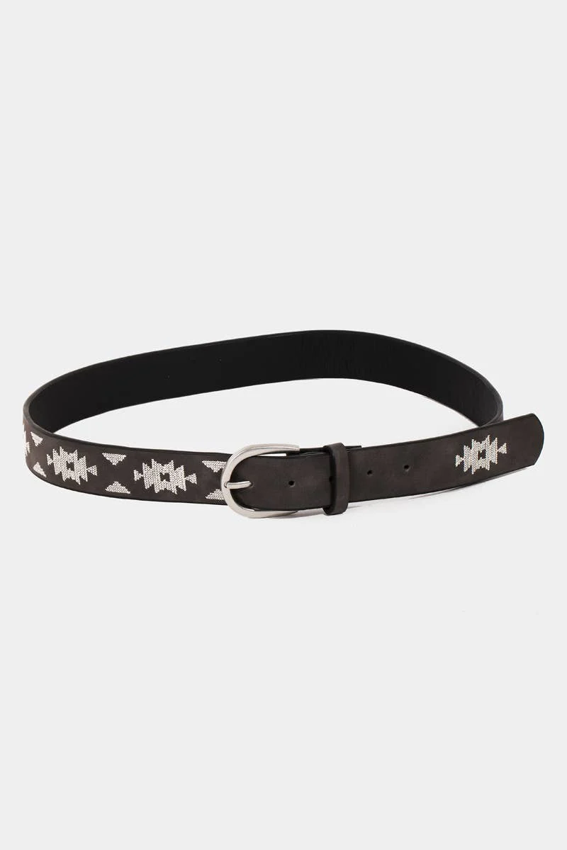 Soul Of Sita Western Boho Embroidered Pattern Vegan Leather Belt: Bk - Image 3