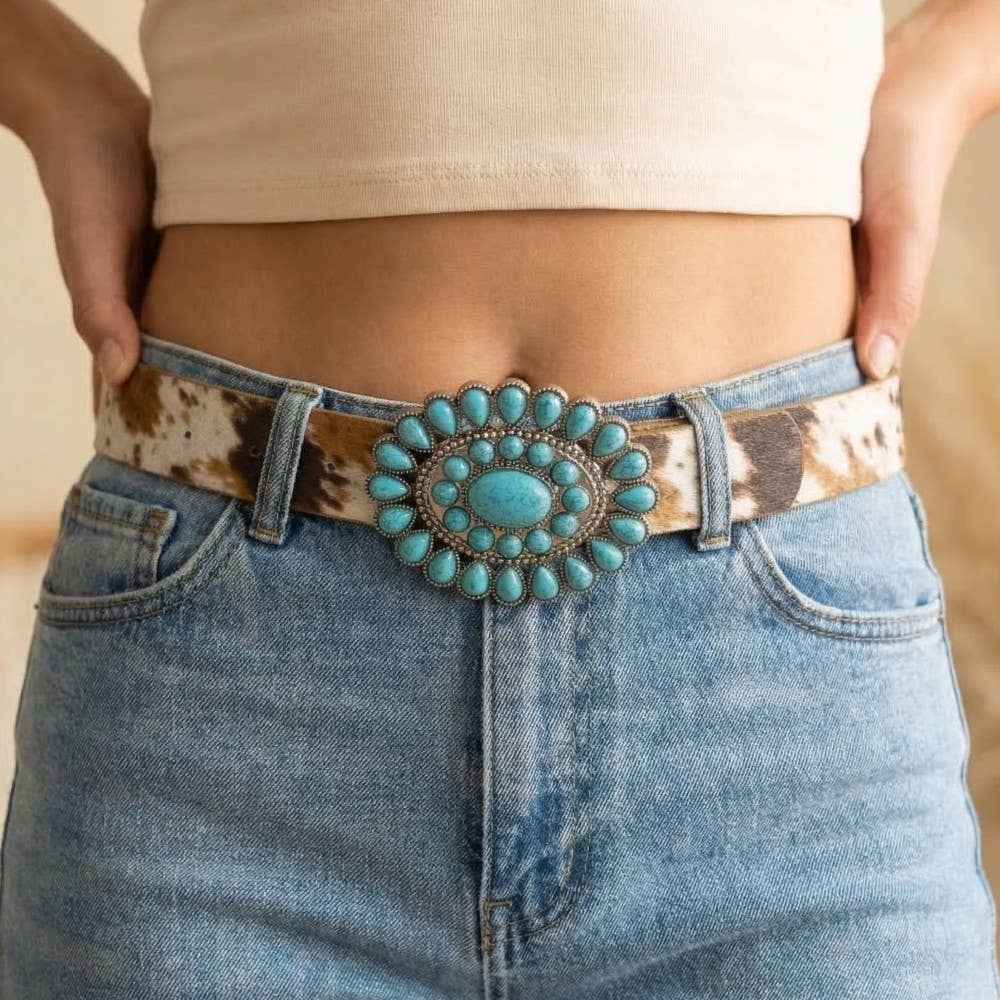 Soul Of Sita Western Concho Turquoise Stone Buckle Belt: Dbr - Image 3