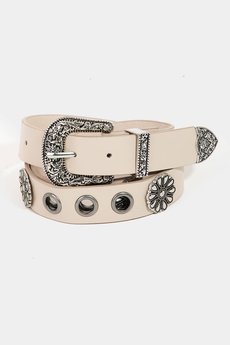 Soul Of Sita Western Etched Buckle Vegan Leather Belt: Ka - Image 4