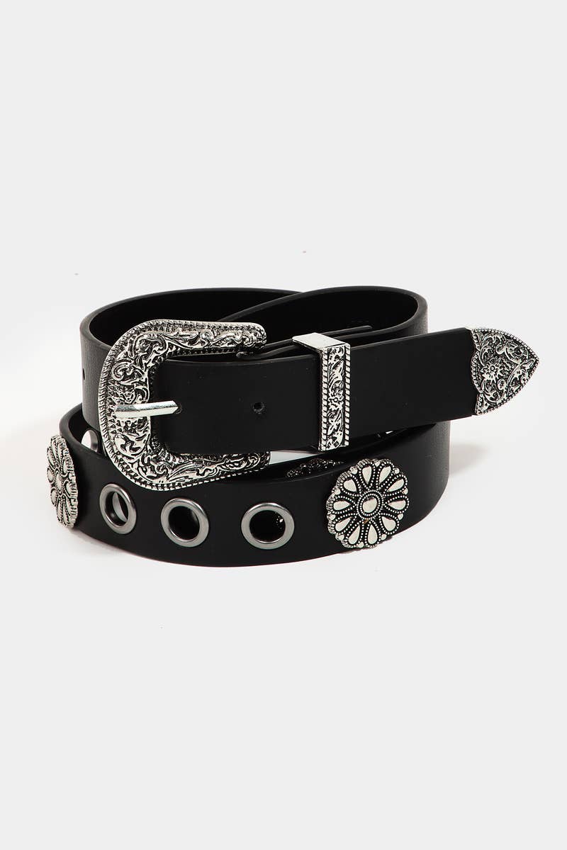 Soul Of Sita Western Etched Buckle Vegan Leather Belt: Ka - Image 5