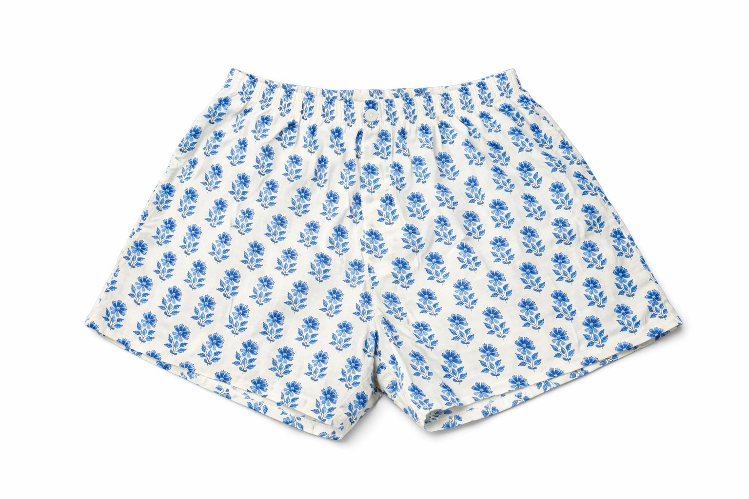 Soul Of Sita Woodblock Blue Floral Cotton Lounge Shorts - Image 3